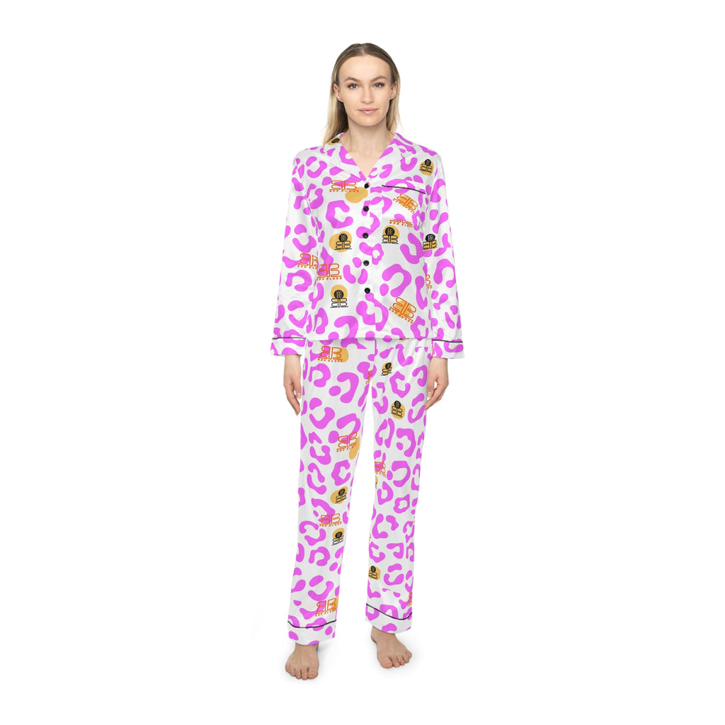 Pink Leopard Satin Pajama Set – Women’s Cute Animal Print Sleepwear