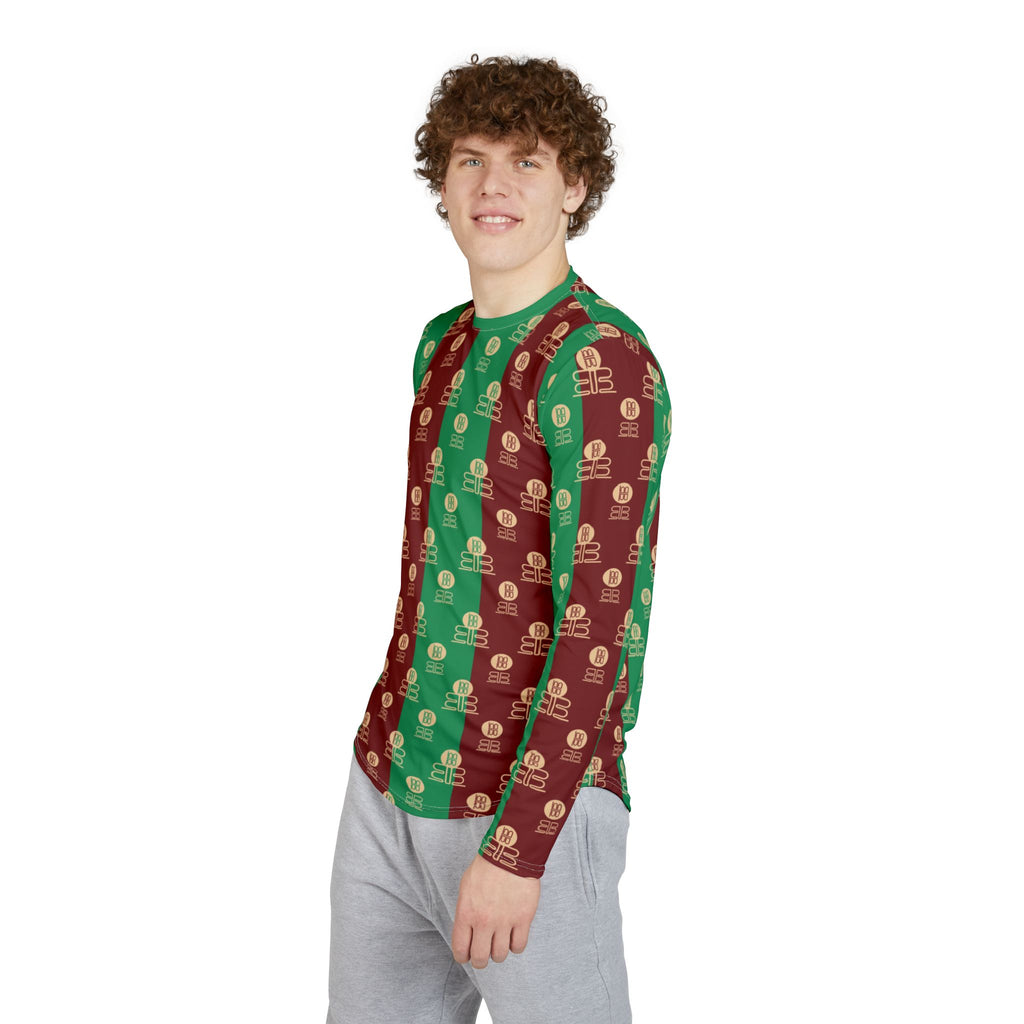 Stripe Pattern Long Sleeve Shirt | Green Red BadBlood Motif