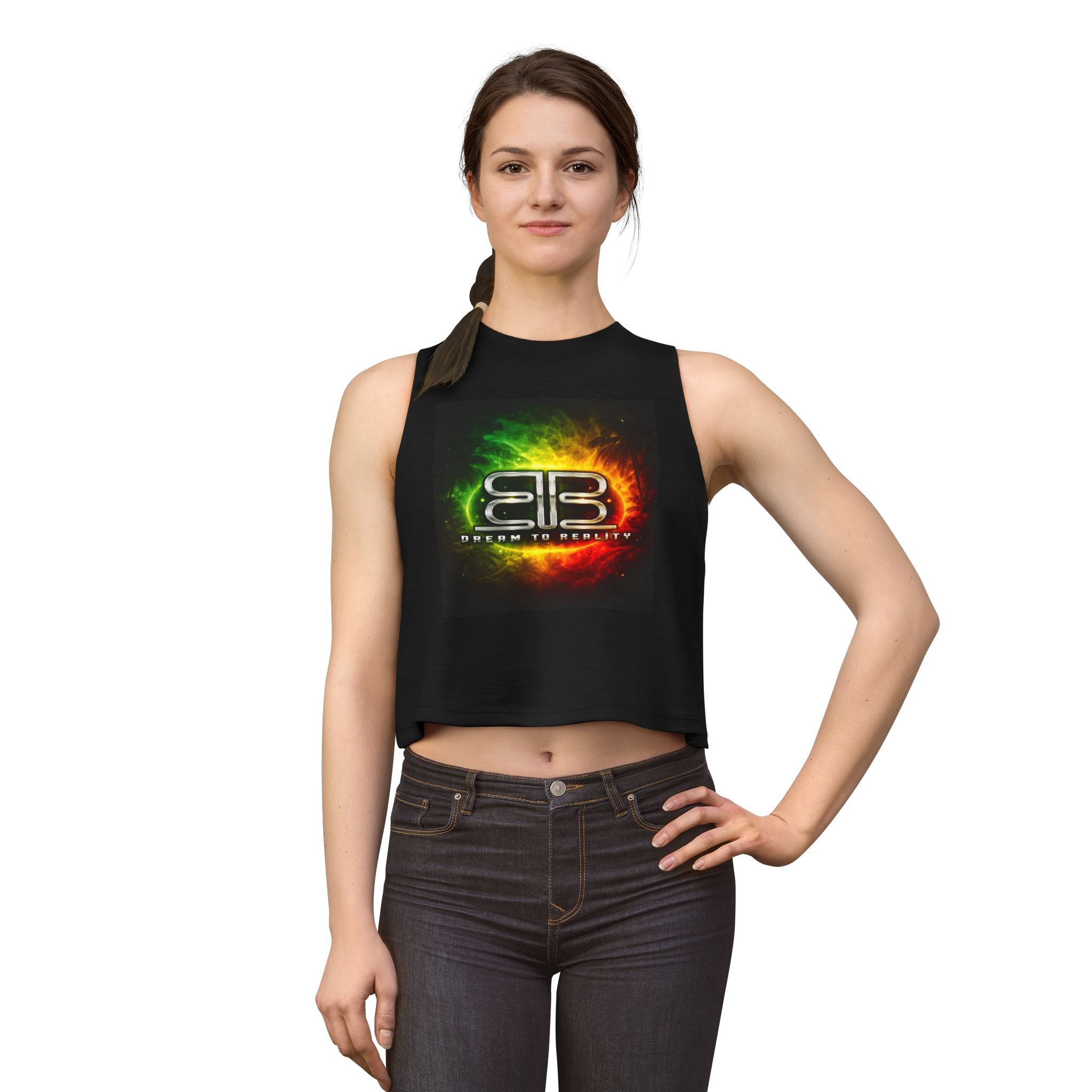 Dream To Reality Crop Tank — Neon Rasta Logo Women's Crop Top