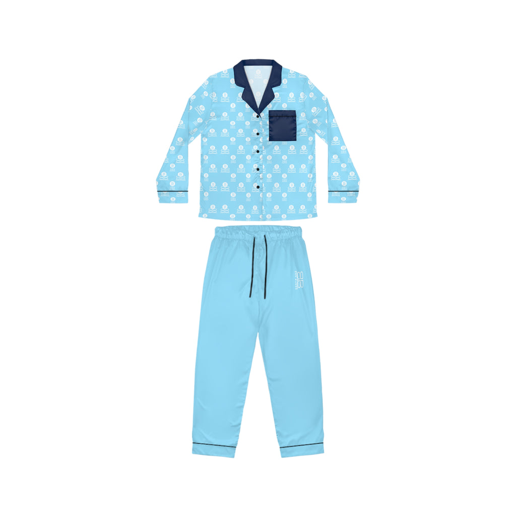 Blue Satin Women's Pajama Set —  Long Sleeve Lounge PJs