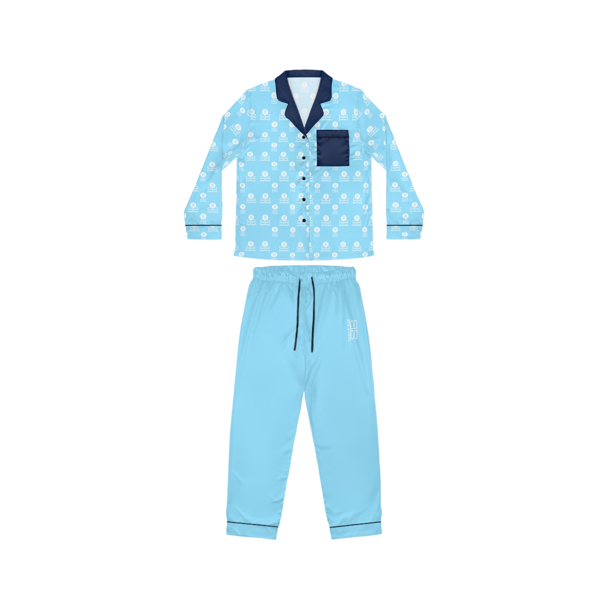 Blue Satin Women's Pajama Set —  Long Sleeve Lounge PJs