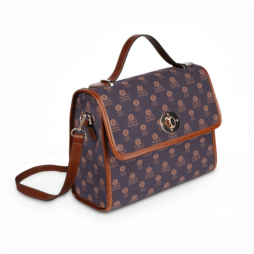 Mauve Waterproof Canvas Satchel Bag — Classic Monogram Messenger with Leather Trim