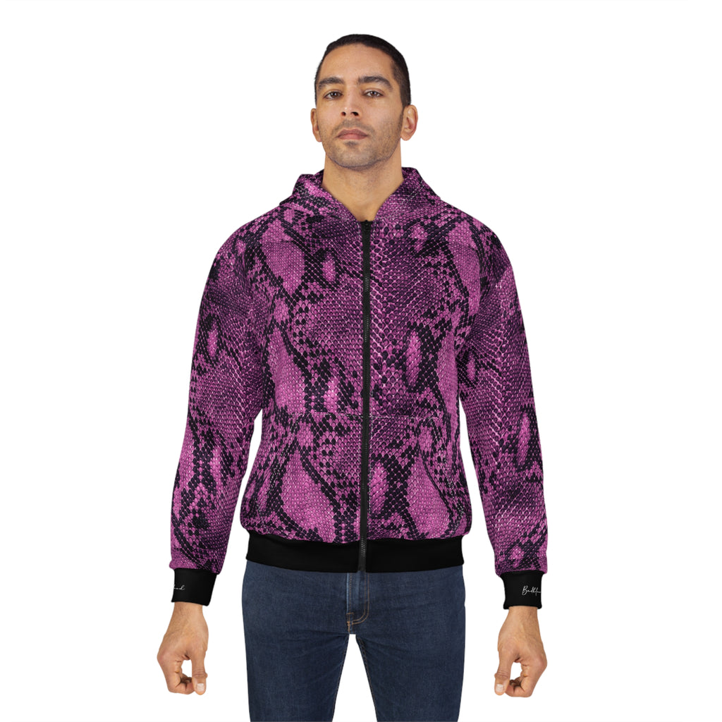 Pink Snake Skin Zip Hoodie | Photo Collage Face Graphic