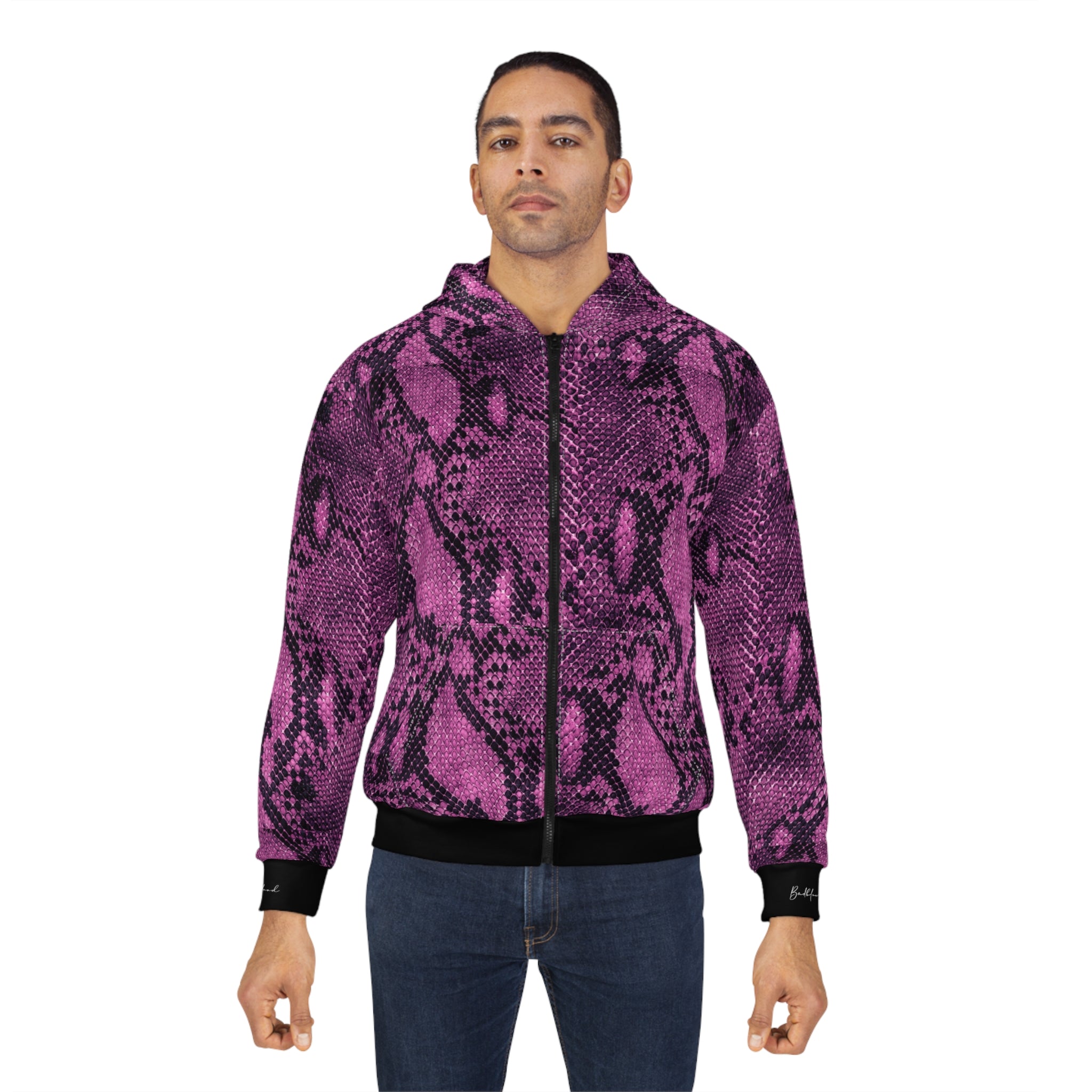 Pink Snake Skin Zip Hoodie | Photo Collage Face Graphic