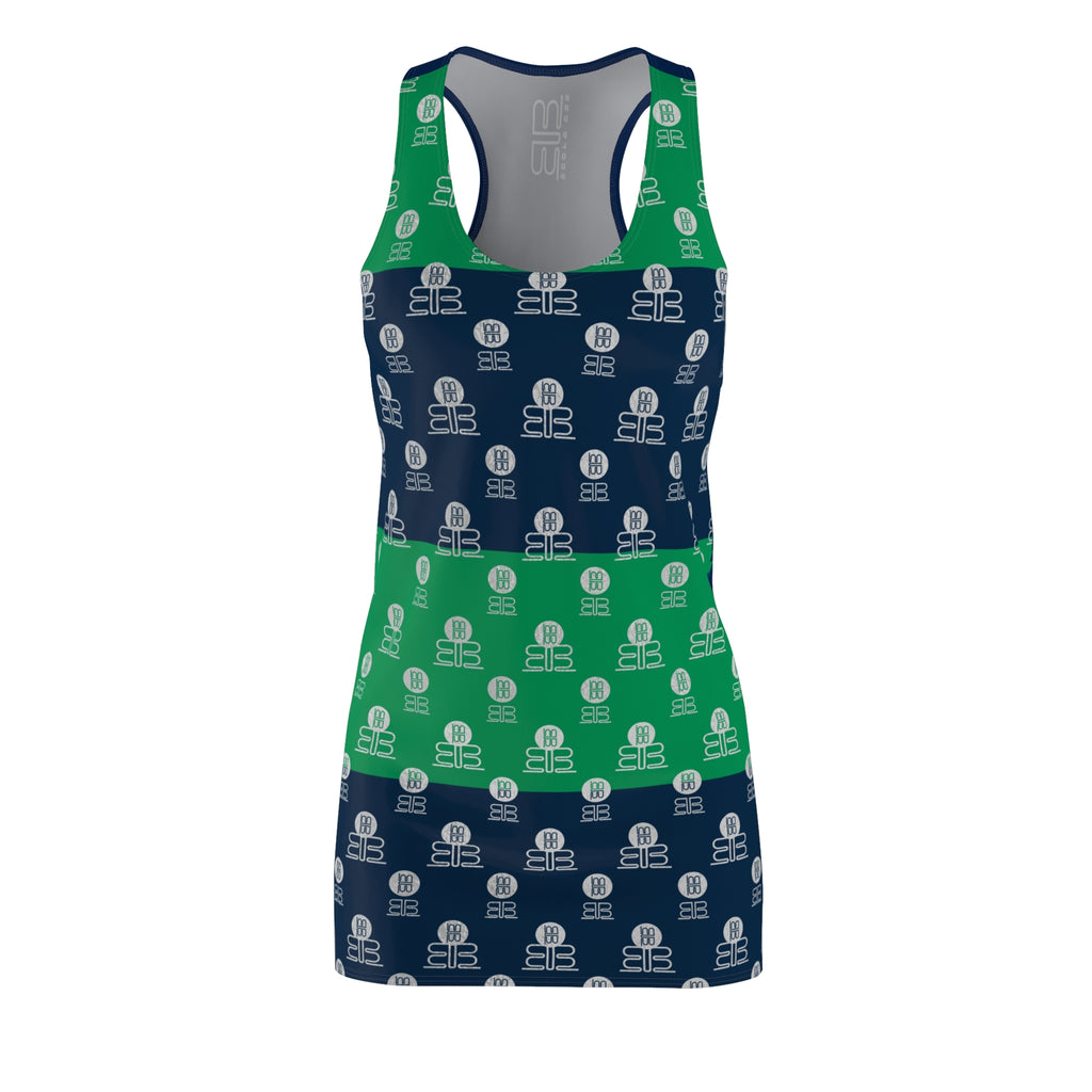Racerback Dress — Green & Navy BadBlood Patterned