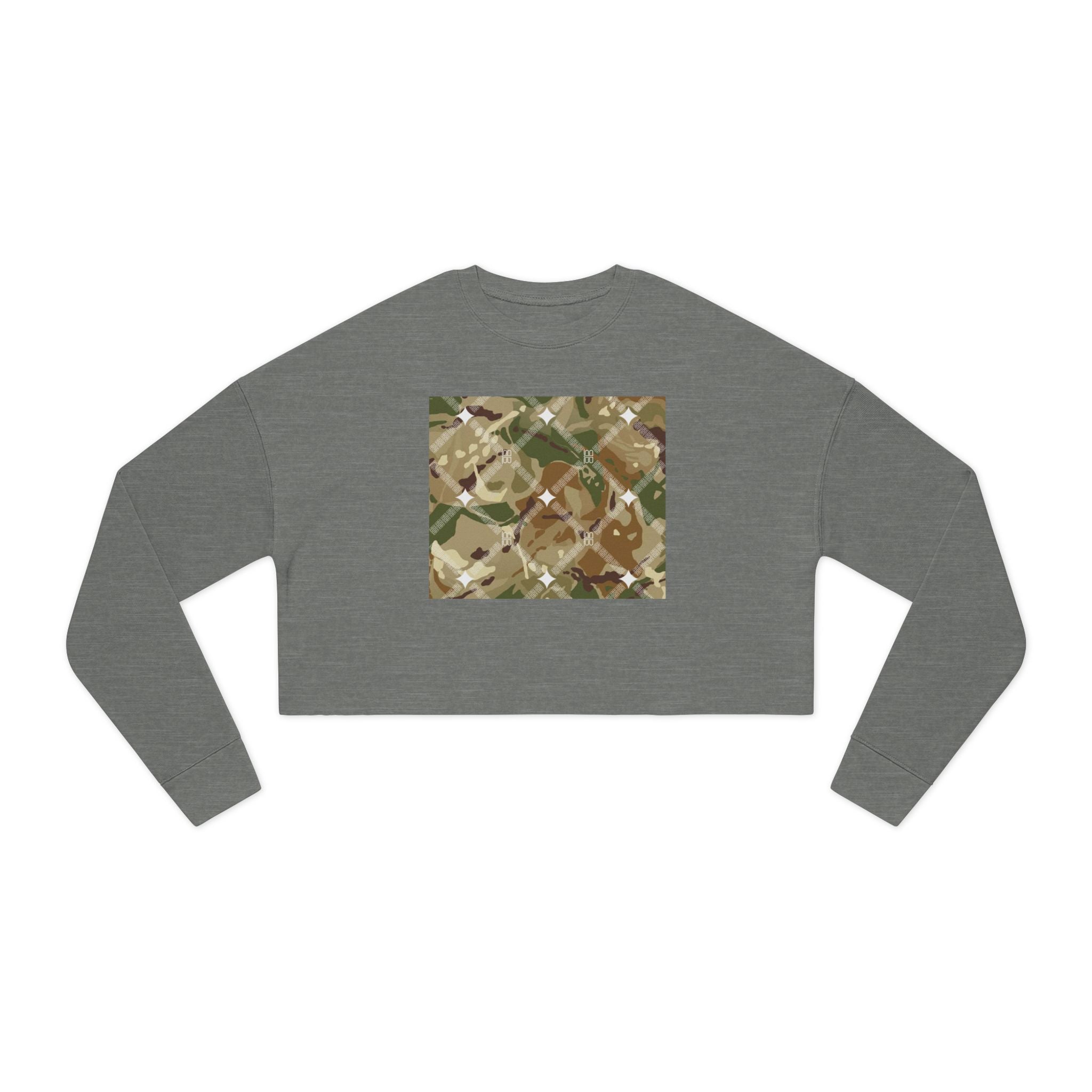 Cropped Sweatshirt — Earthy Camo Plaid Graphic