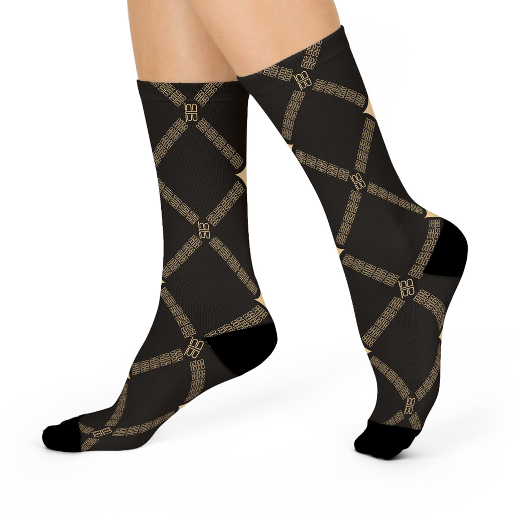 Diamond Argyle Pattern Cushioned Crew Socks | Brown Plaid Hosiery