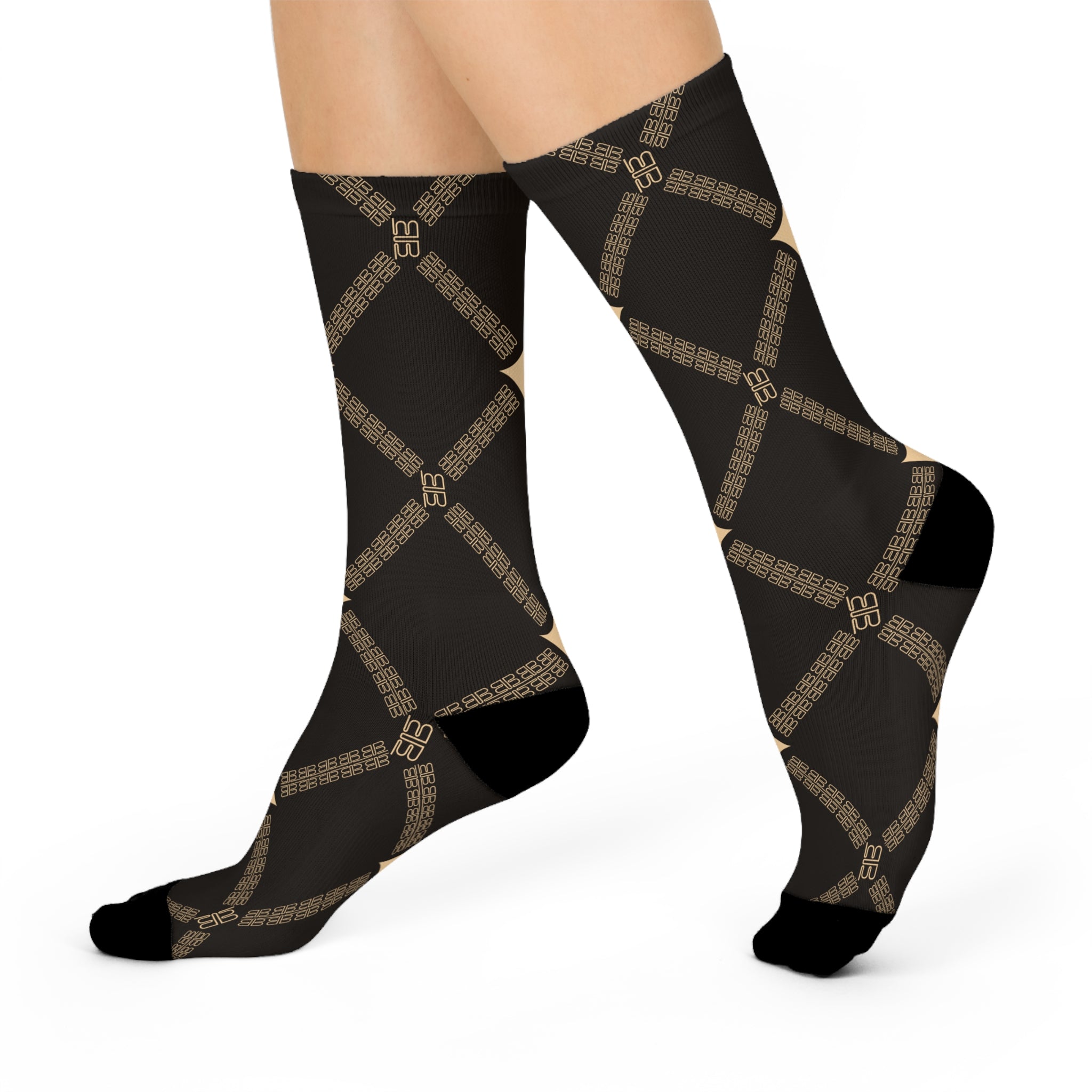 Diamond Argyle Pattern Cushioned Crew Socks | Brown Plaid Hosiery