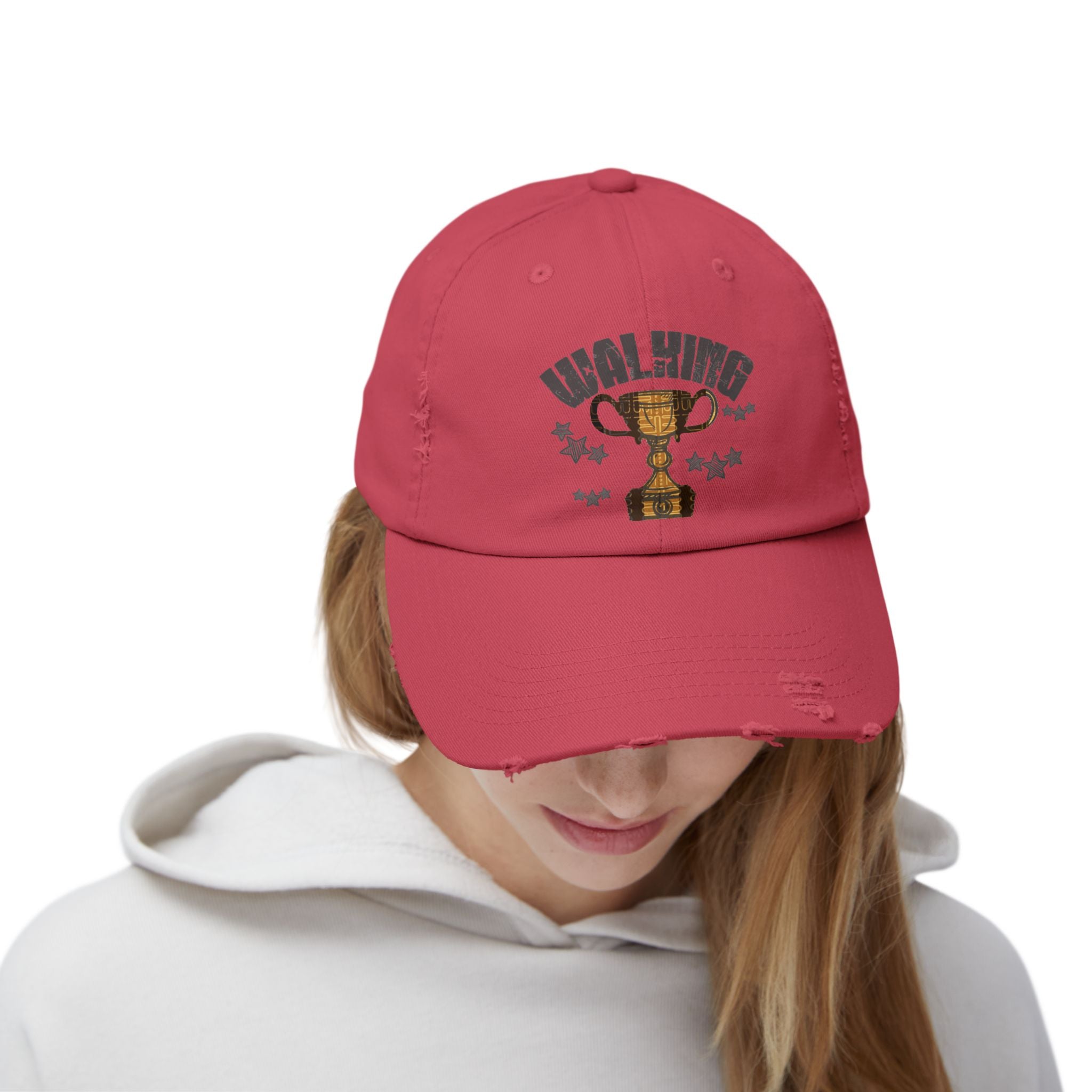 Walking Trophy Cap | Distressed Baseball Hat, Winner Cup Design