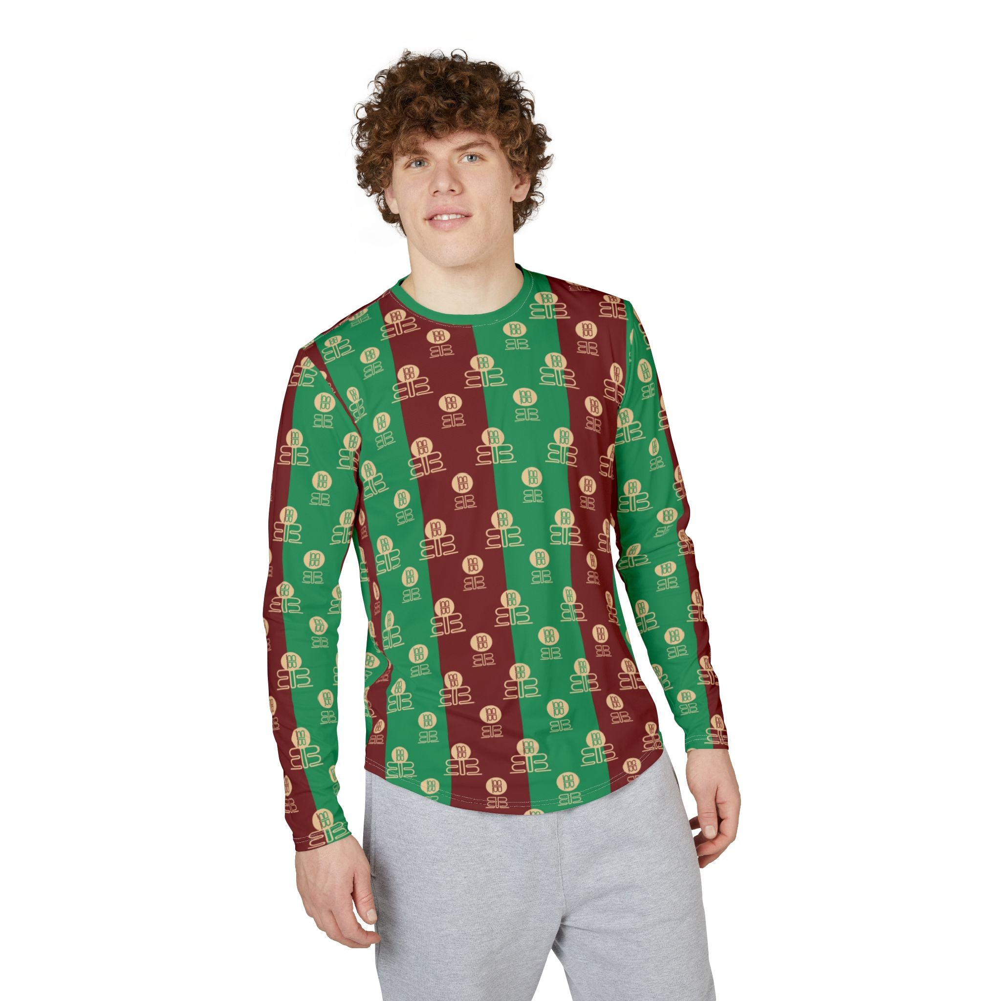 Stripe Pattern Long Sleeve Shirt | Green Red BadBlood Motif