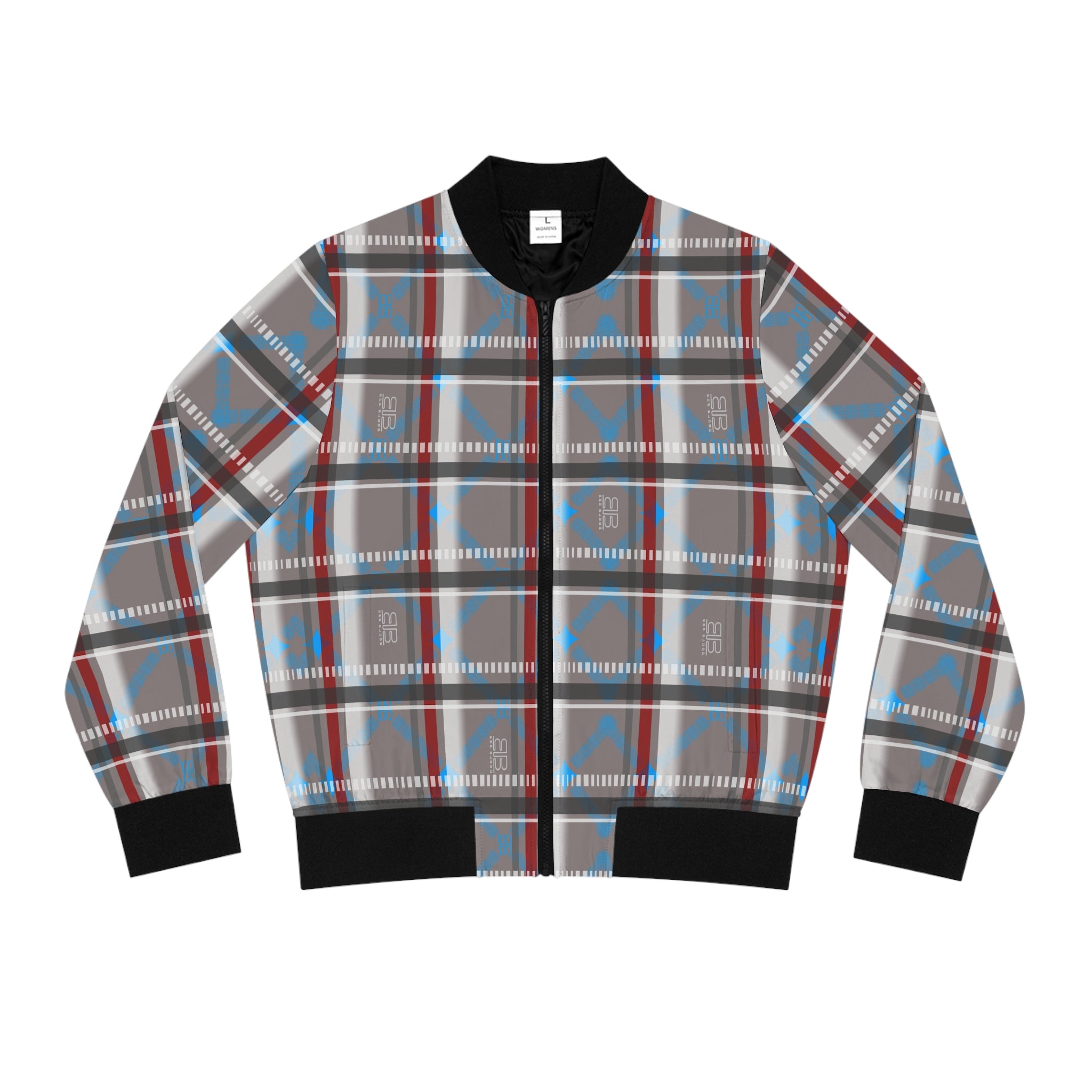 Plaid Bomber Jacket — Classic Grey, Blue & Red