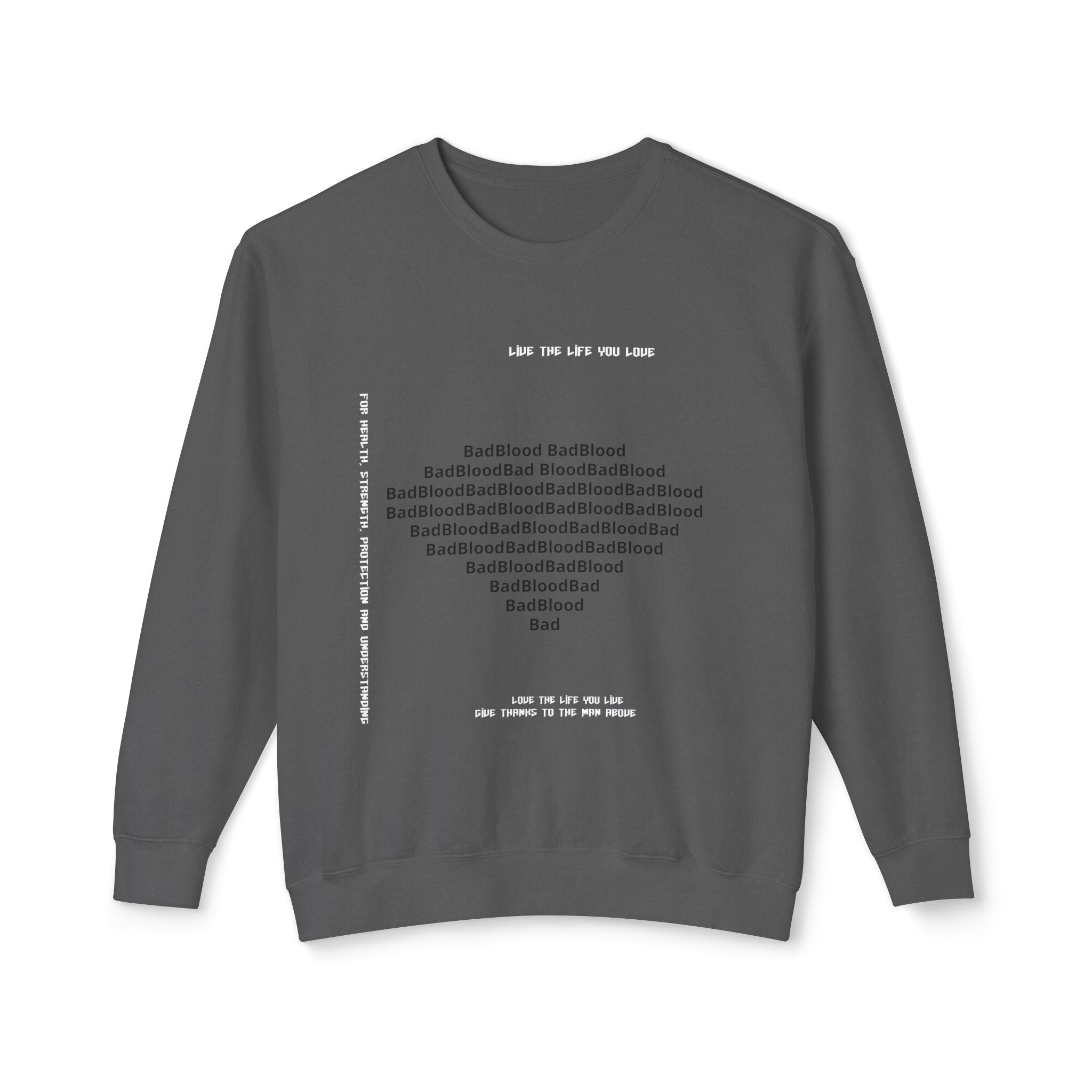 Minimalist Heart Text Crewneck Sweatshirt — Subtle Typographic Love Design