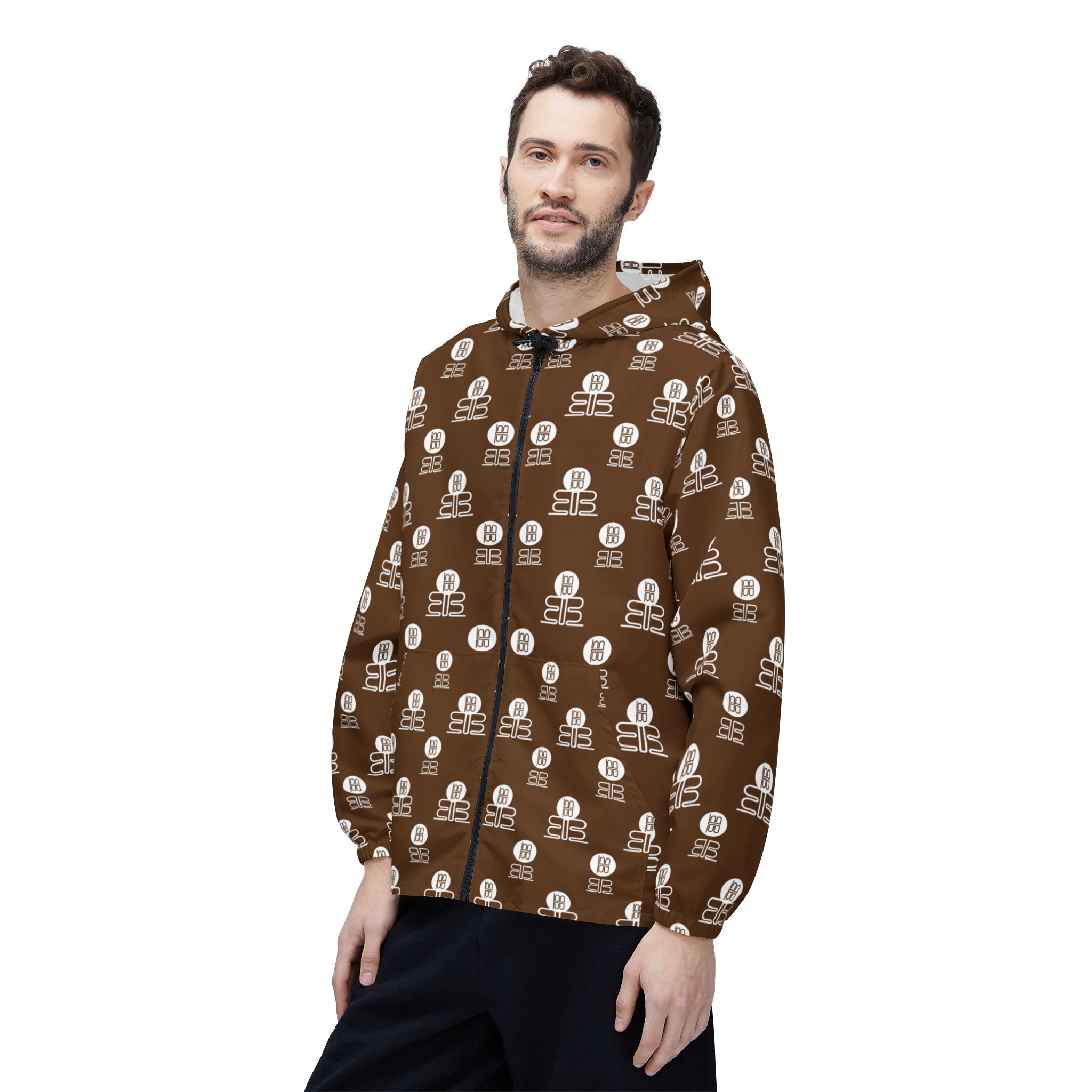 Badblood Signature Geometric Monogram Windbreaker |Brown