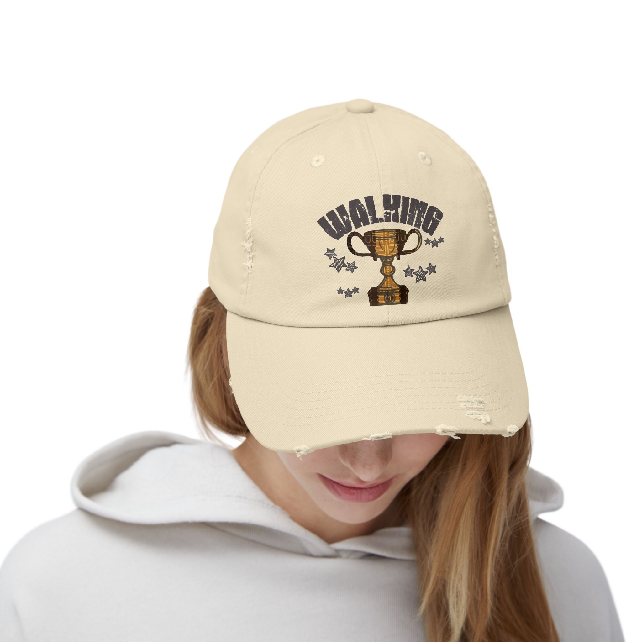 Walking Trophy Cap | Distressed Baseball Hat, Winner Cup Design