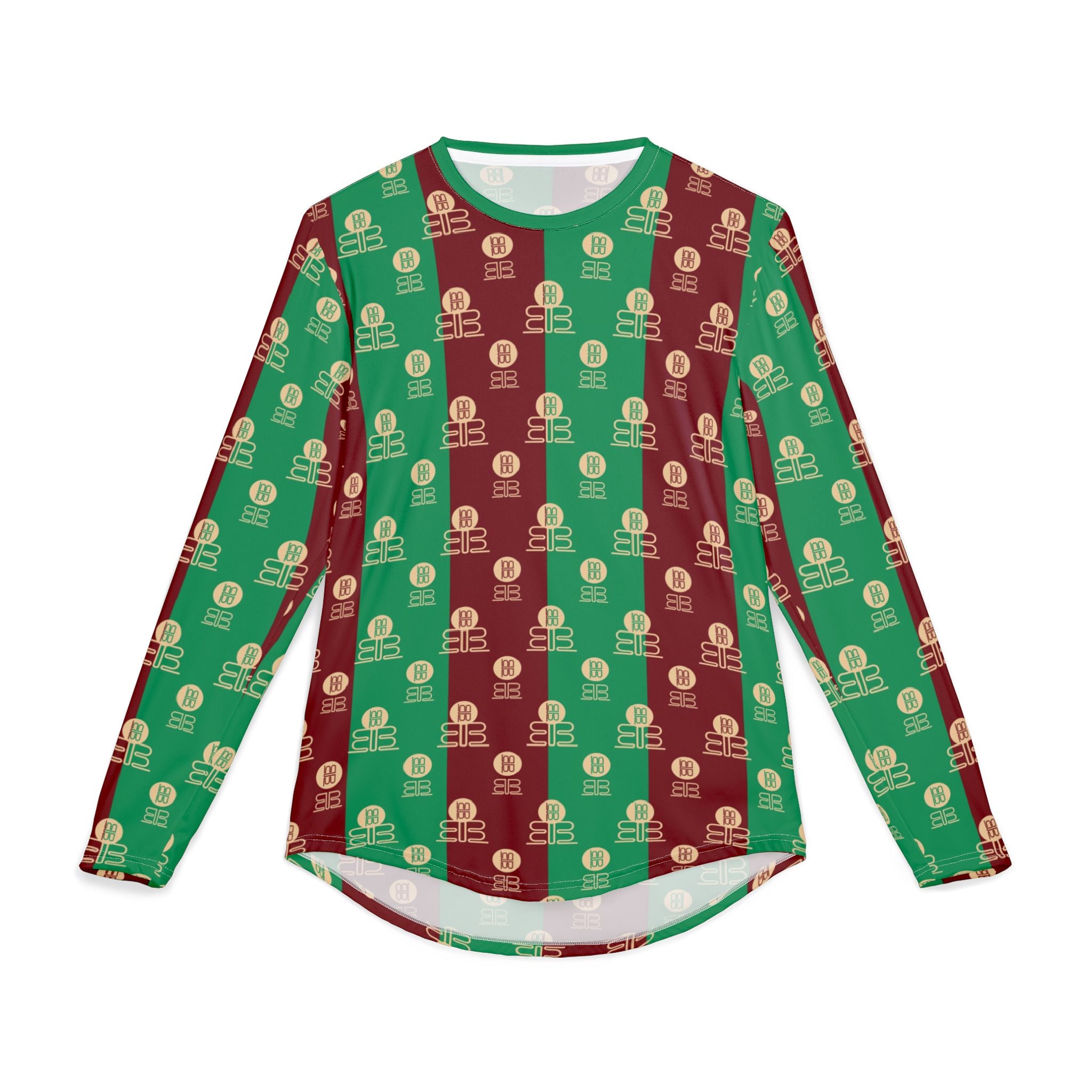 Stripe Pattern Long Sleeve Shirt | Green Red BadBlood Motif