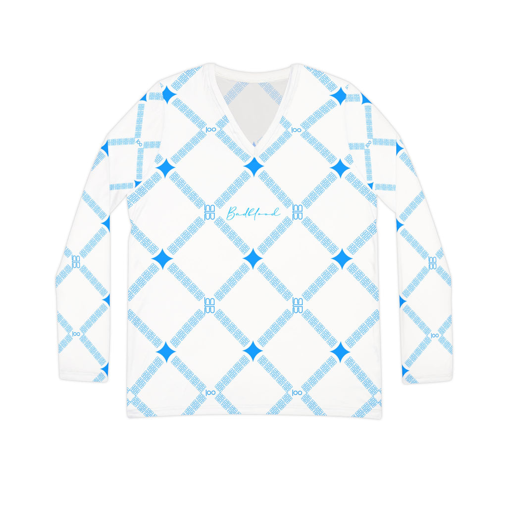 Geometric Pattern V-Neck Top for Women | Lightweight Long Sleeve Shirt