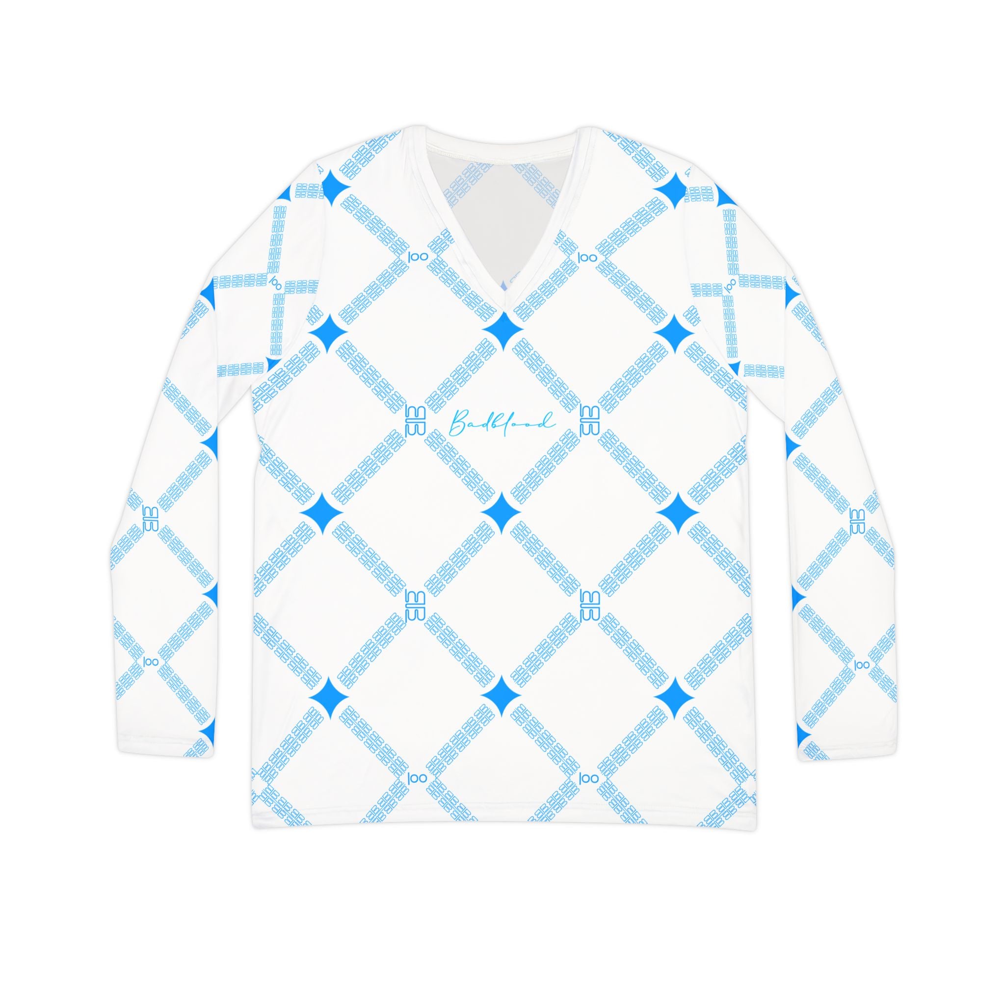 Geometric Pattern V-Neck Top for Women | Lightweight Long Sleeve Shirt