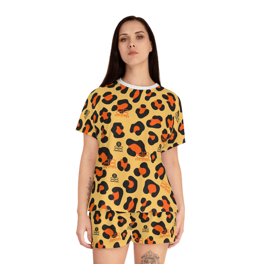 Orange Leopard Print Pajama Set | Women's Short PJ Set