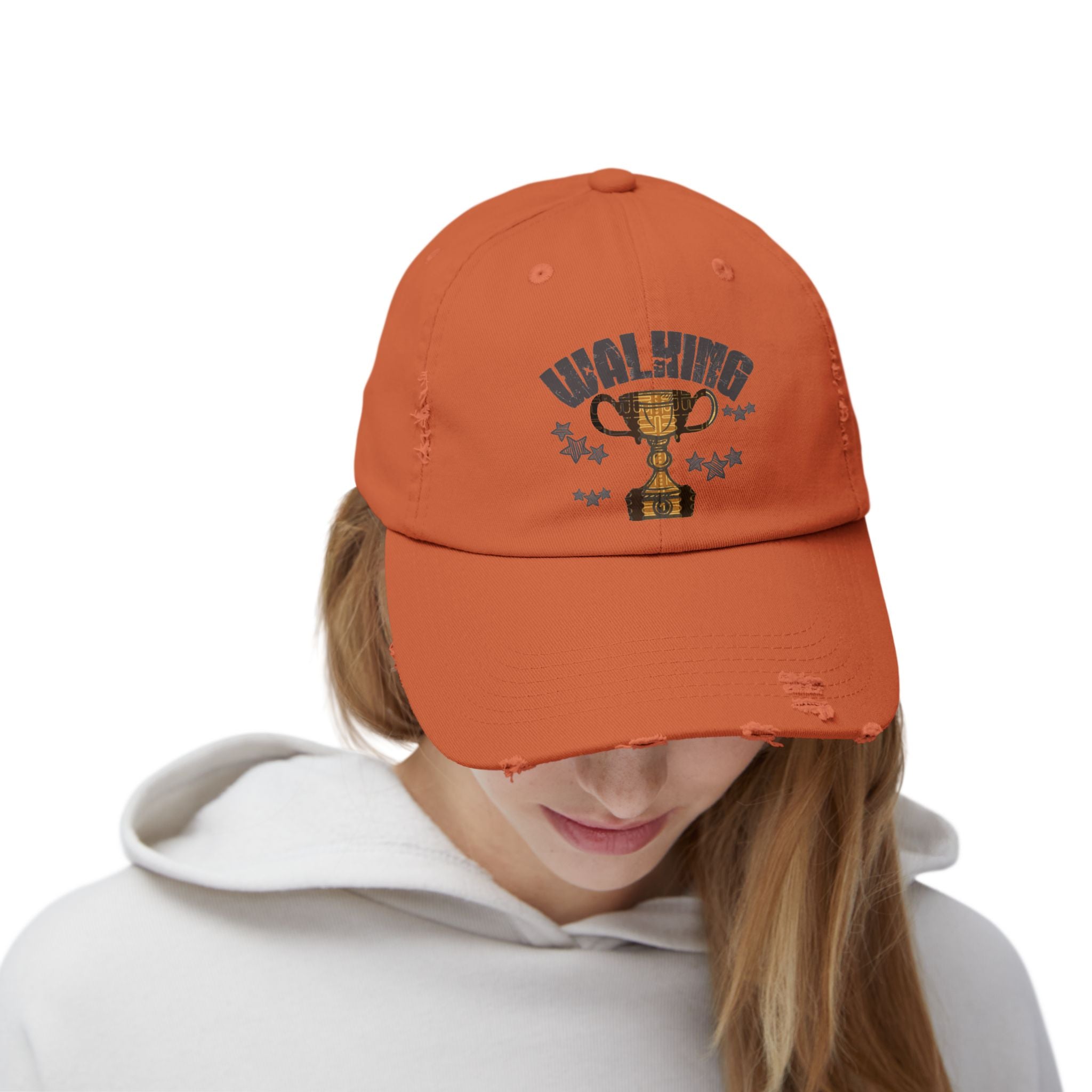 Walking Trophy Cap | Distressed Baseball Hat, Winner Cup Design