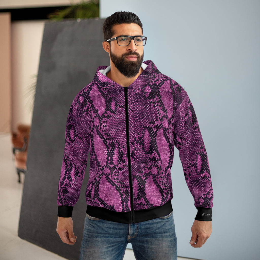Pink Snake Skin Zip Hoodie | Photo Collage Face Graphic