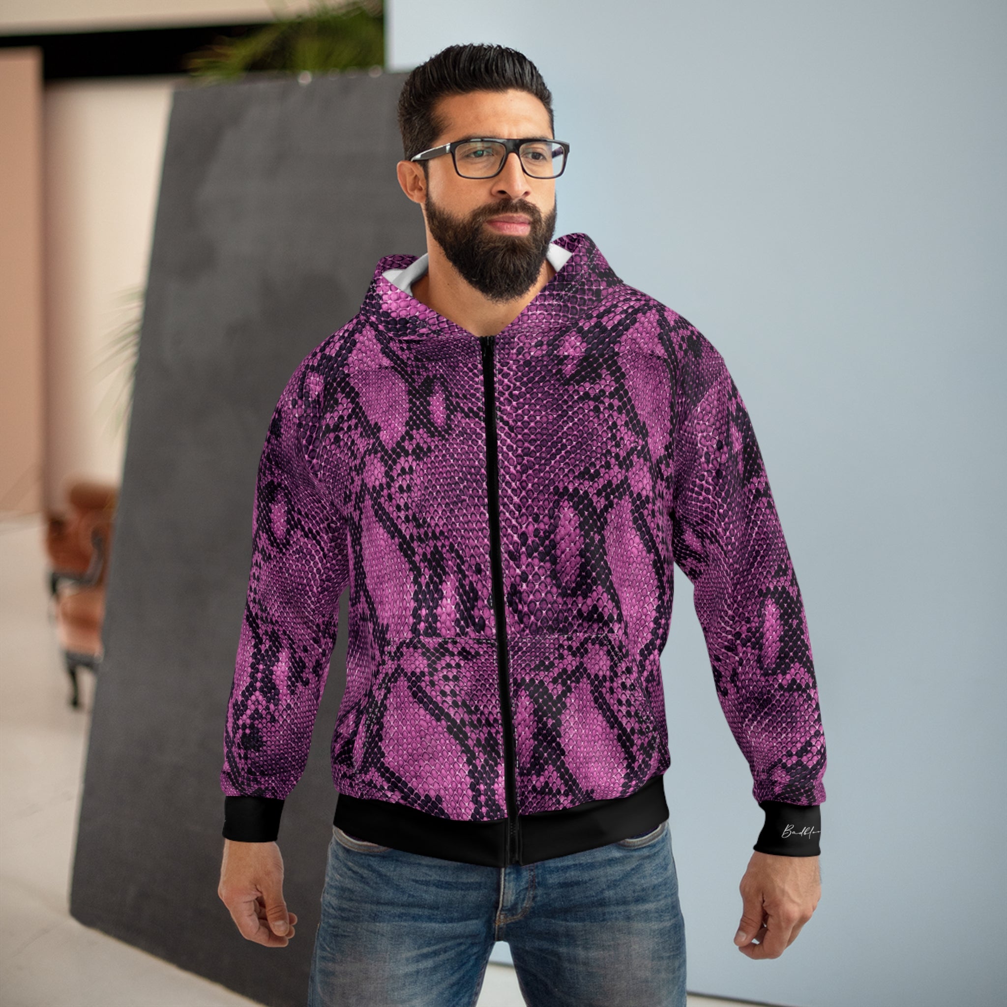 Pink Snake Skin Zip Hoodie | Photo Collage Face Graphic