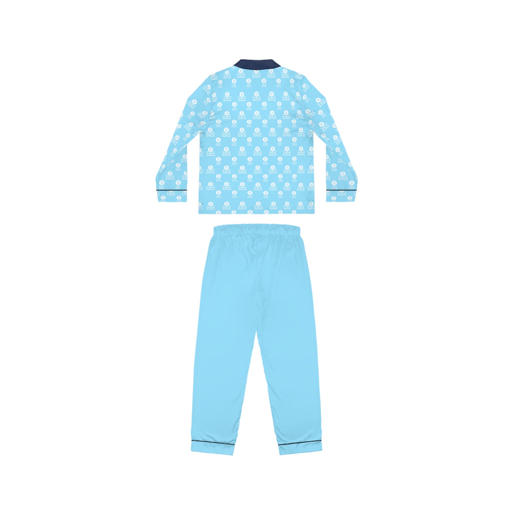 Blue Satin Women's Pajama Set —  Long Sleeve Lounge PJs