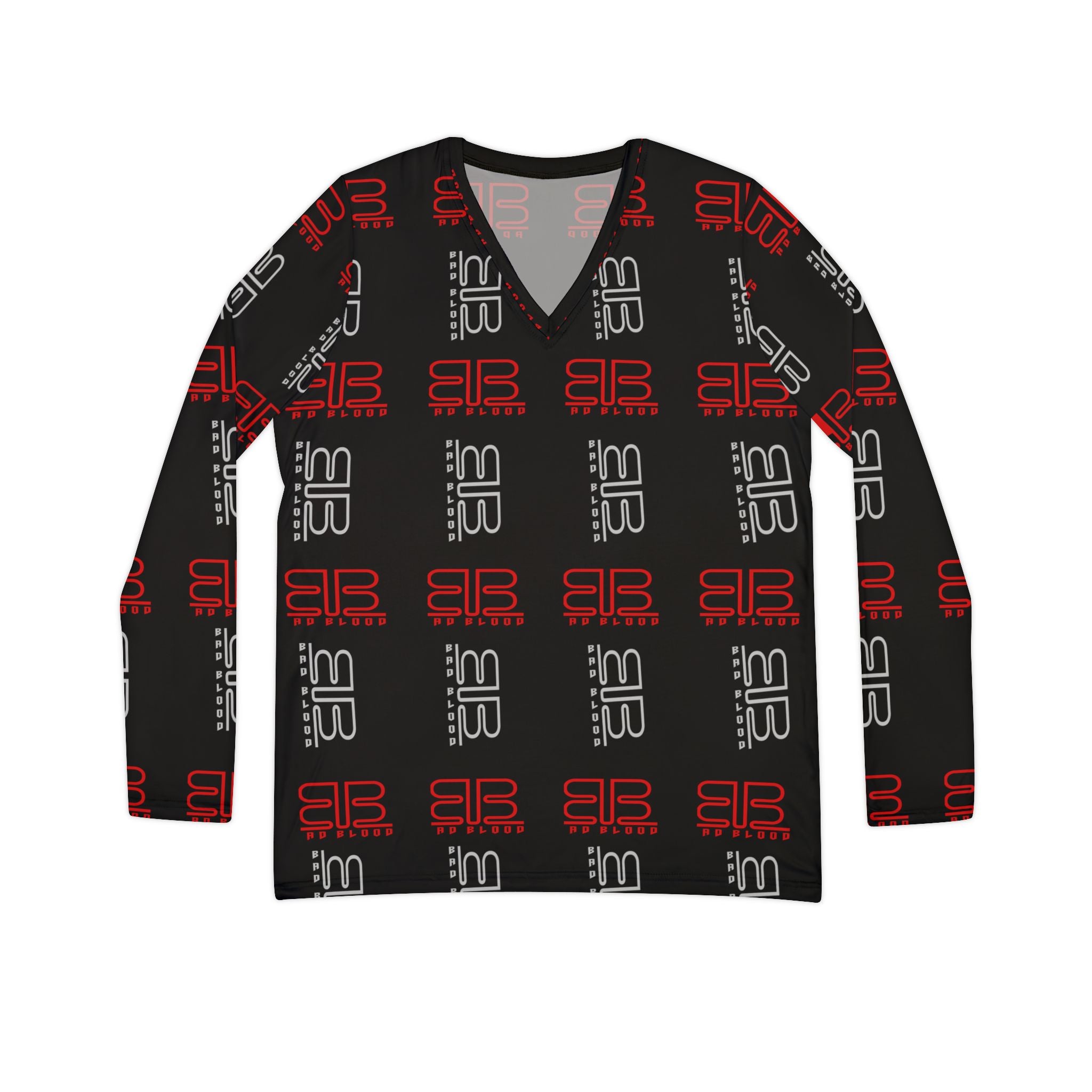 BadBlood Gray & Red BB print|V-Neck Longsleeve Shirt
