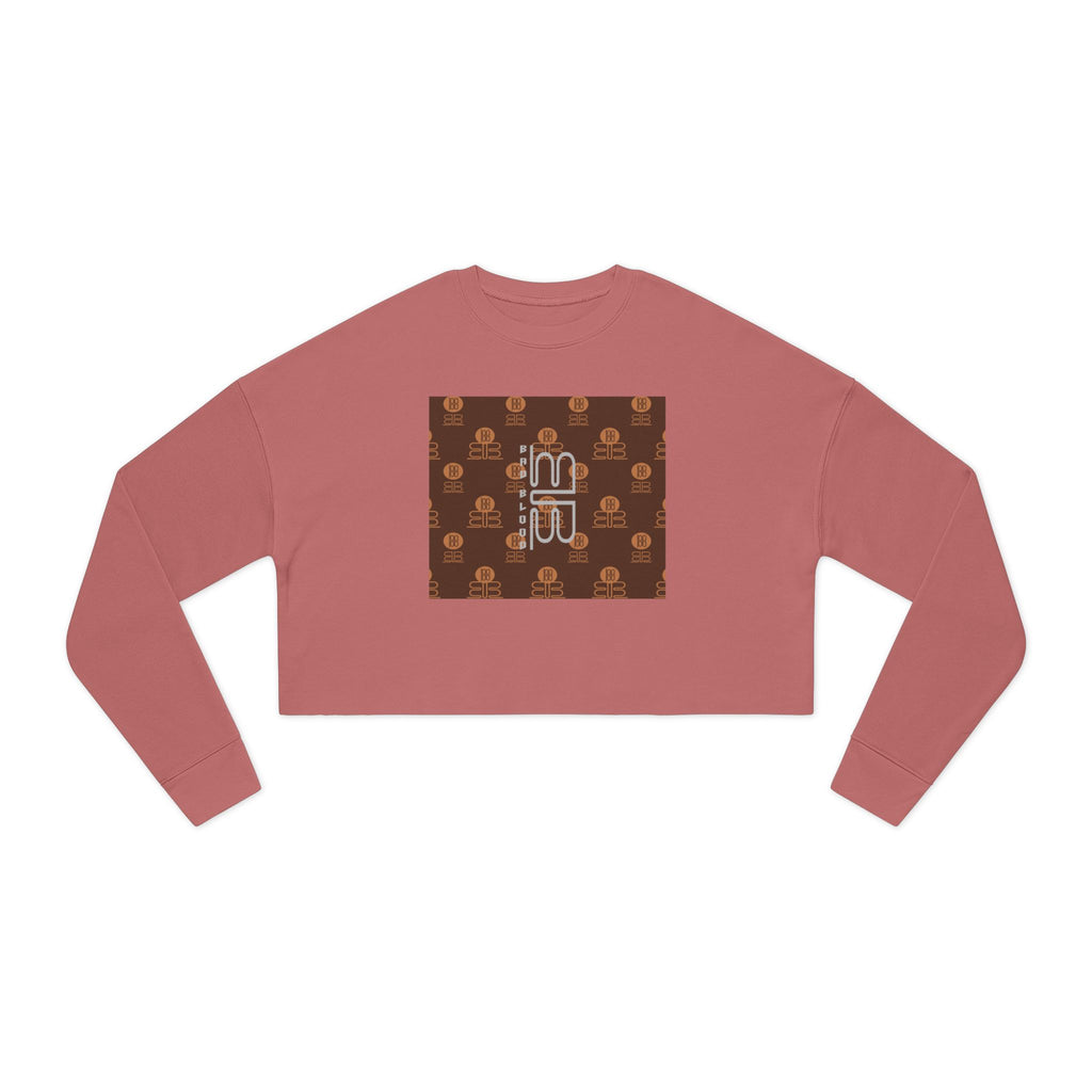 Retro Monogram Cropped Sweatshirt | Brown Geometric Logo Pattern, Streetwear Top
