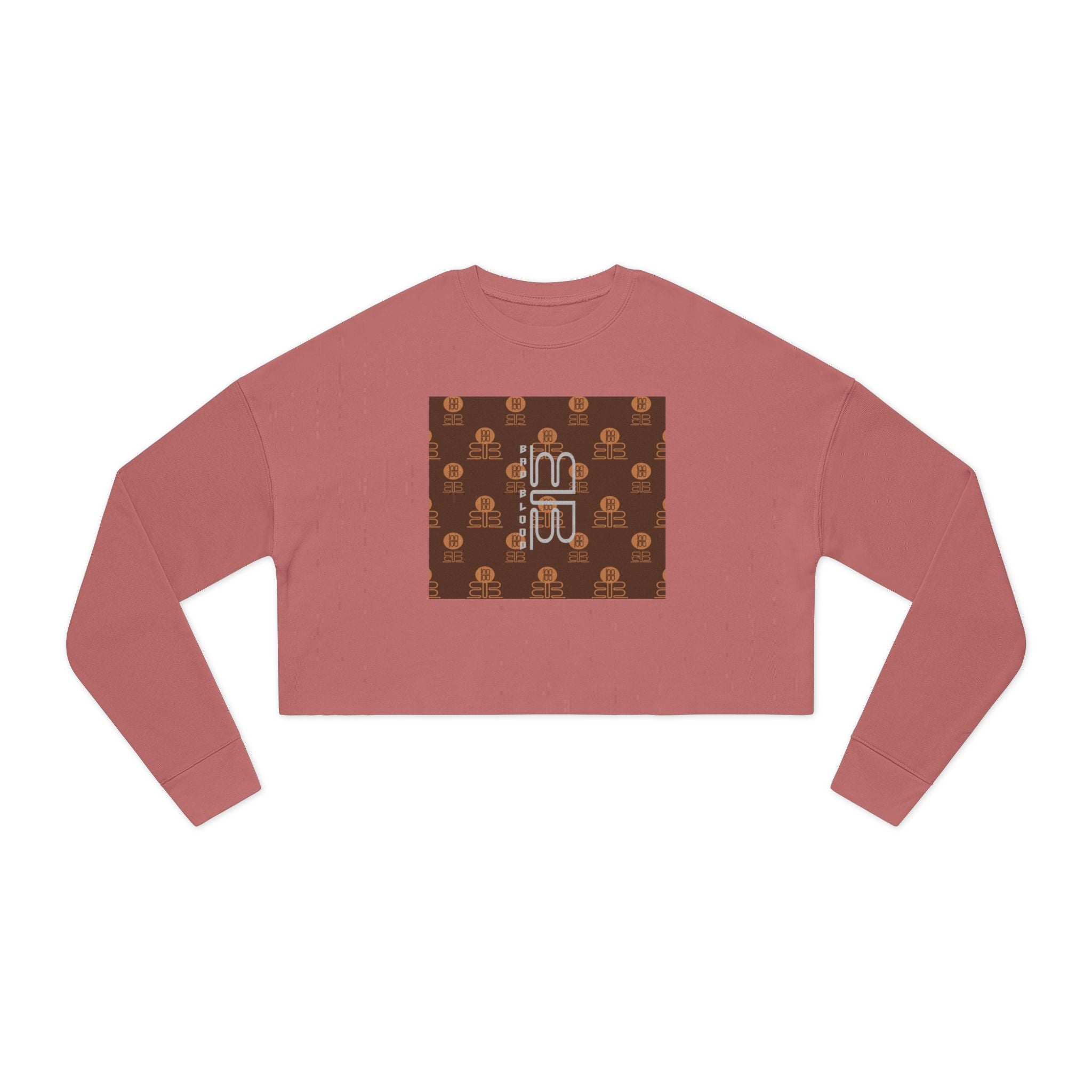 Retro Monogram Cropped Sweatshirt | Brown Geometric Logo Pattern, Streetwear Top