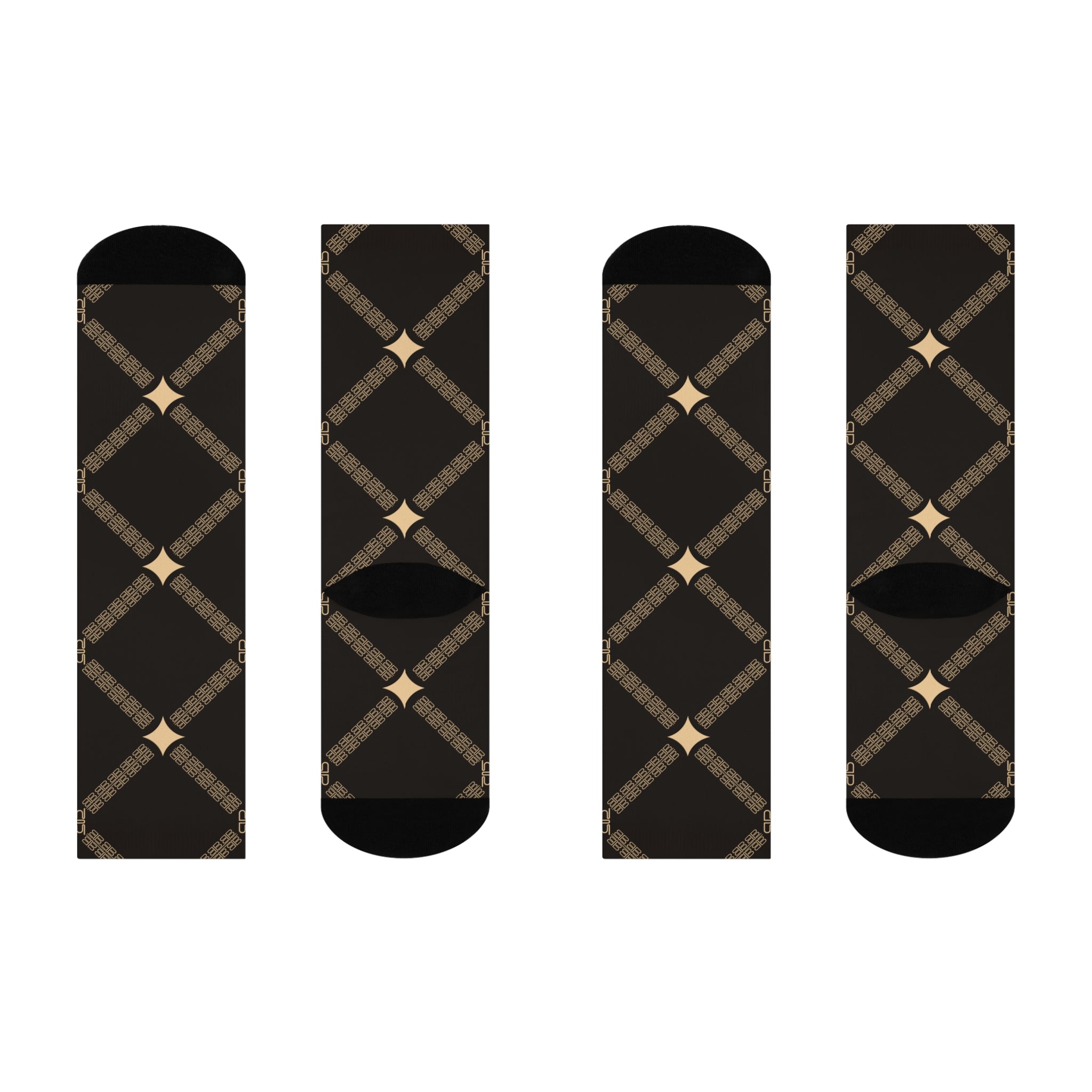 Diamond Argyle Pattern Cushioned Crew Socks | Brown Plaid Hosiery