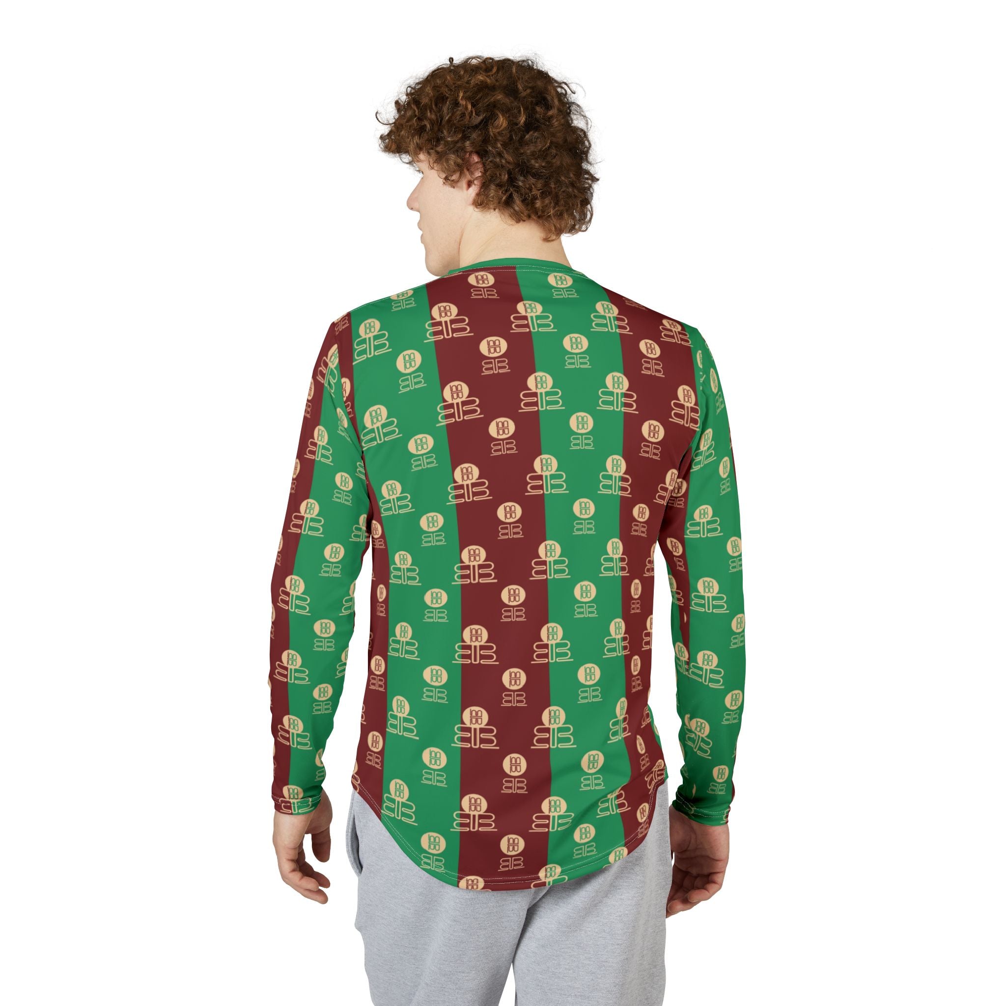 Stripe Pattern Long Sleeve Shirt | Green Red BadBlood Motif