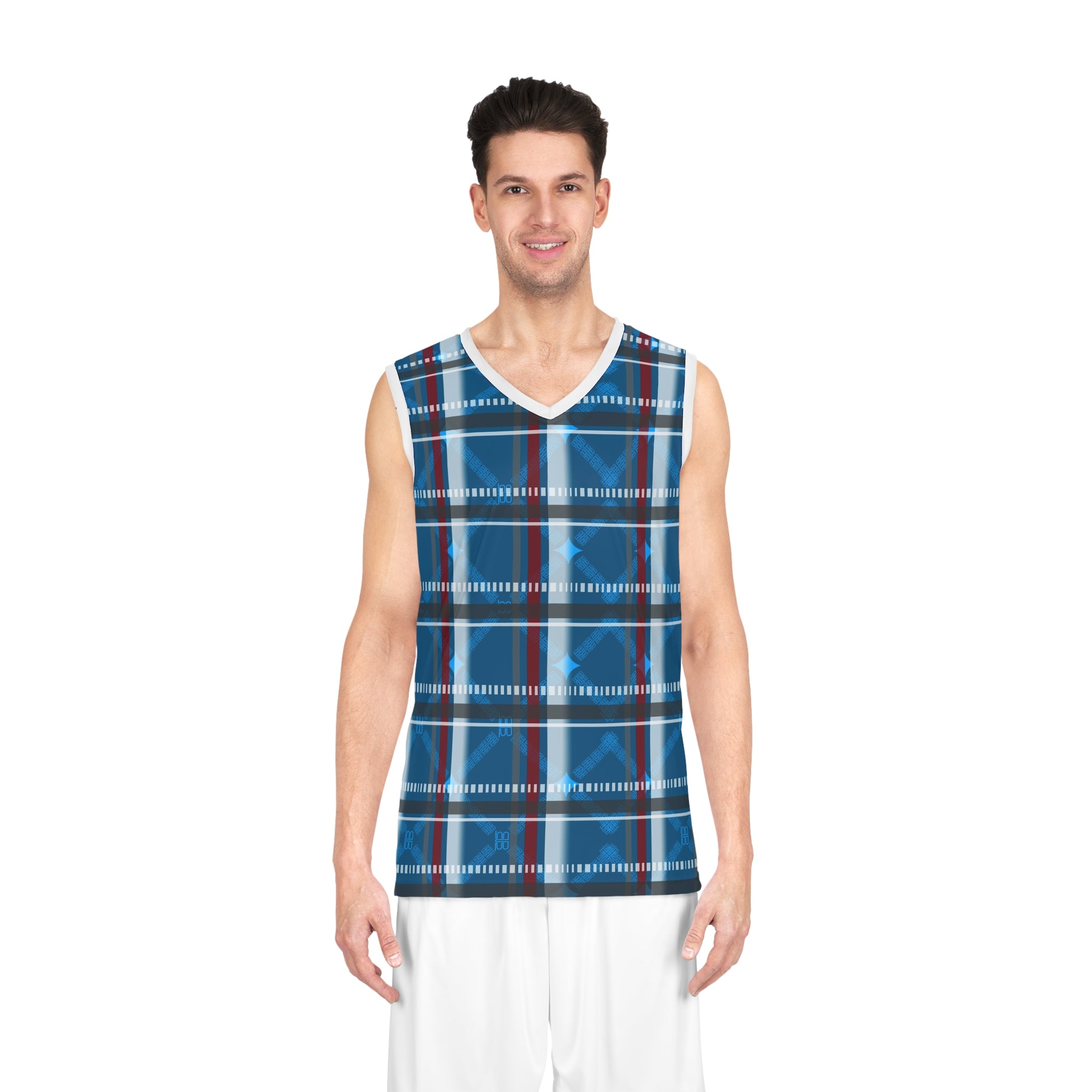 Blue Plaid Basketball Jersey — Athletic Tank
