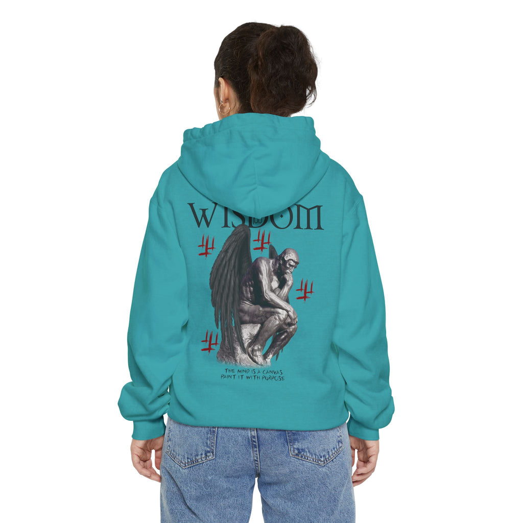 Wisdom angel statue graphic Hoodie | Gothic emblem brushstroke symbol