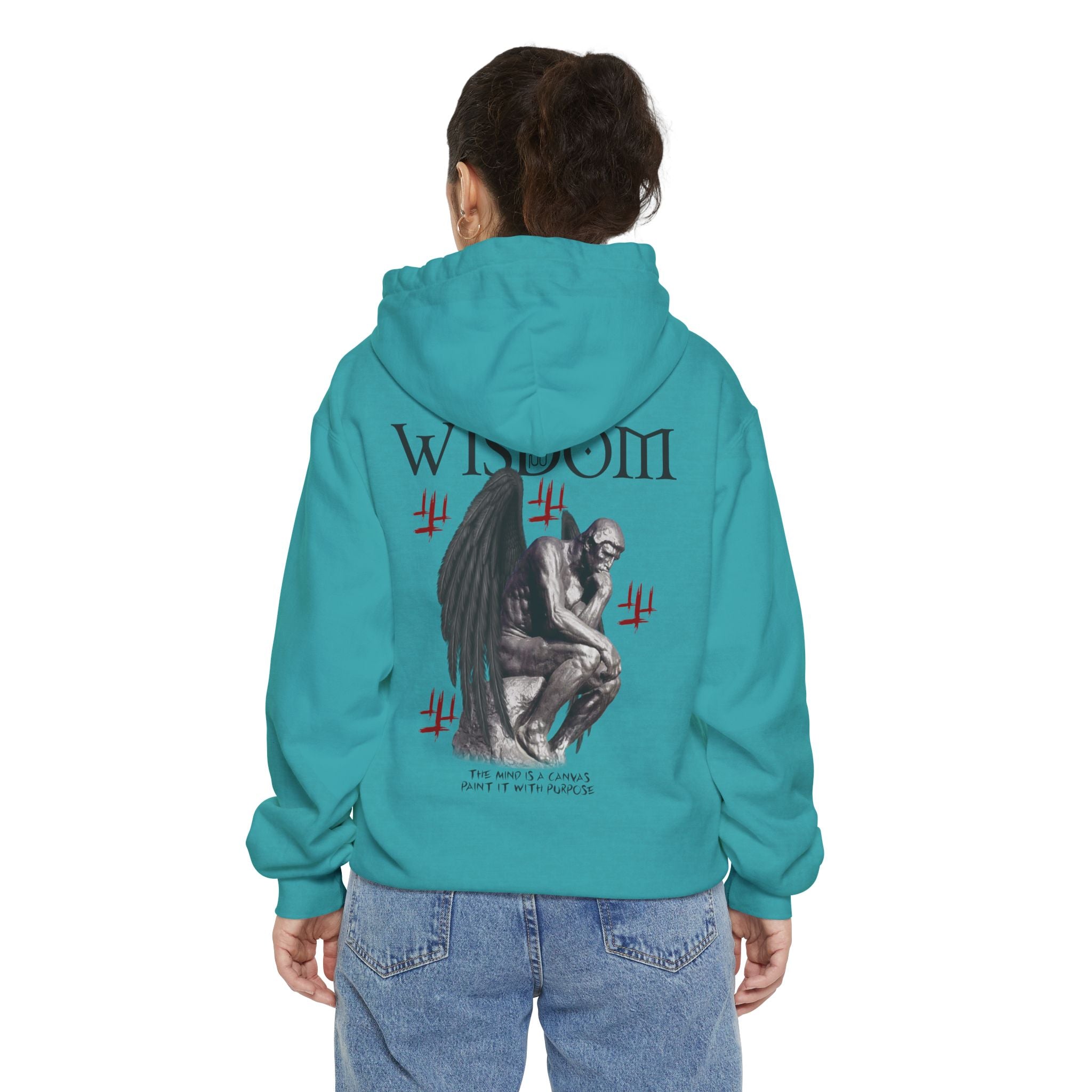 Wisdom angel statue graphic Hoodie | Gothic emblem brushstroke symbol