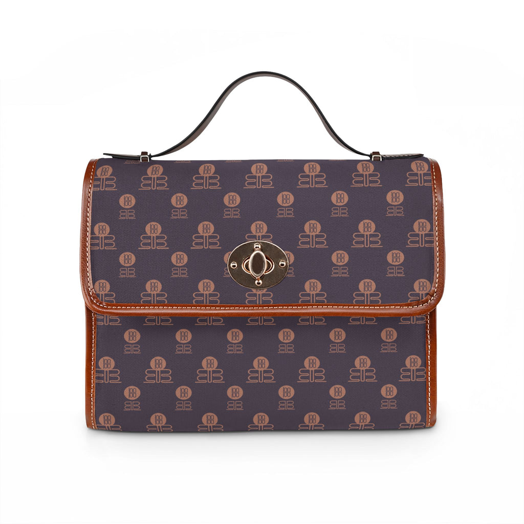 Mauve Waterproof Canvas Satchel Bag — Classic Monogram Messenger with Leather Trim