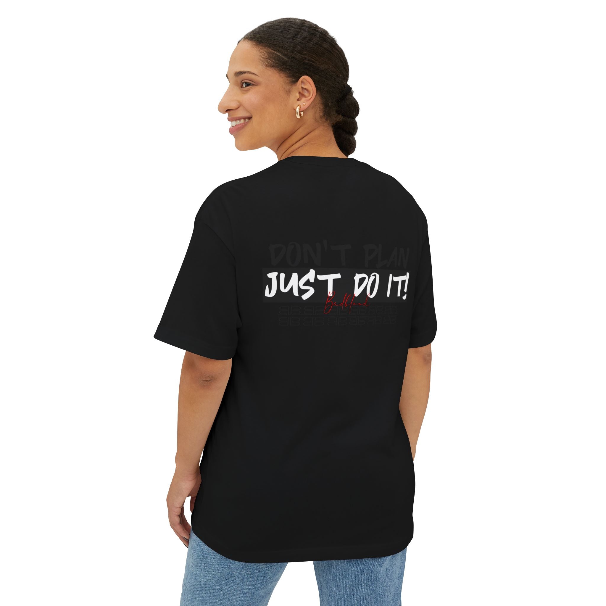 Motivational Graphic Tee — “Don’t Plan, Just Do It!” Oversized Boxy T-Shirt
