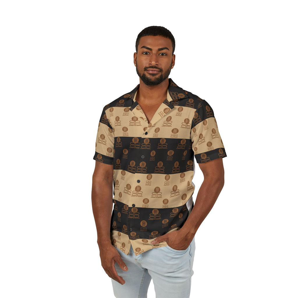 Men's Shirt — Retro Brown Checkerboard Logo Print