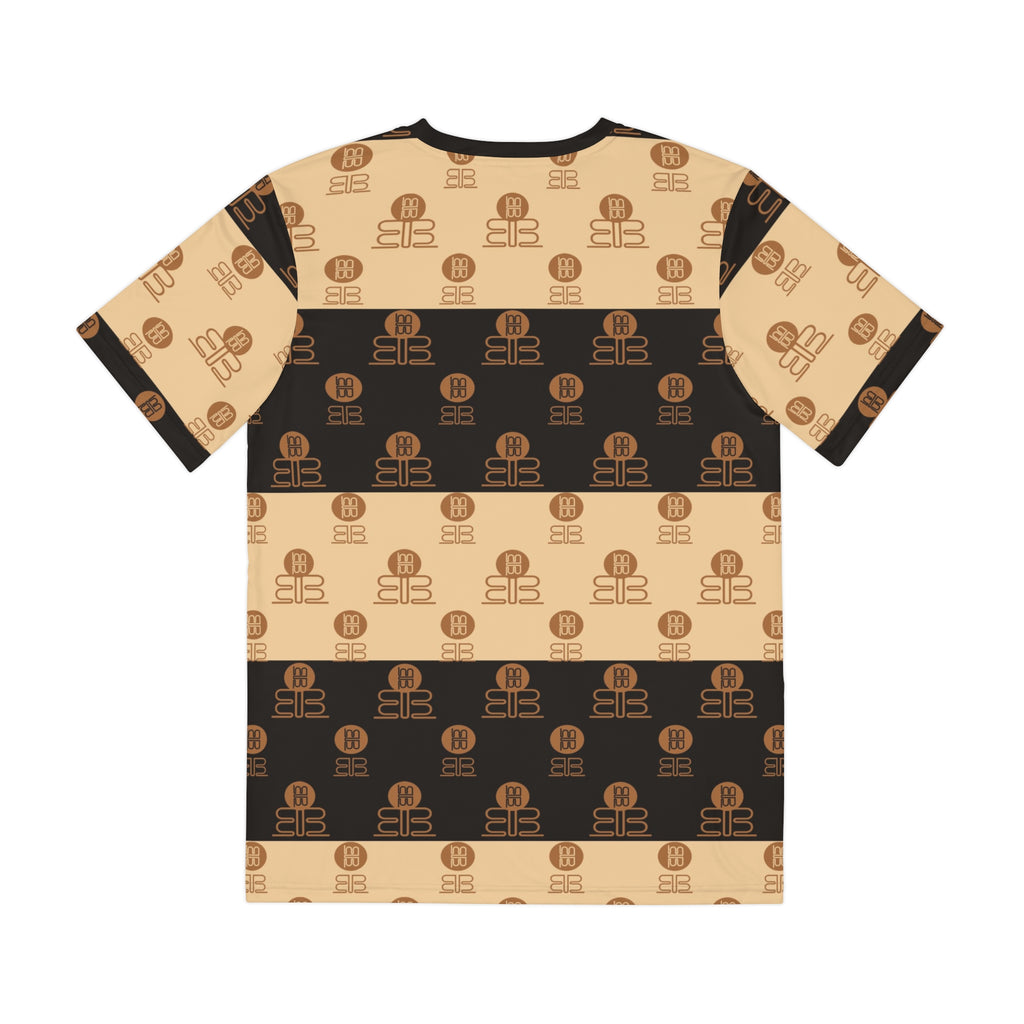 Striped Logo Pattern Tee — Retro Beige & Brown  Shirt