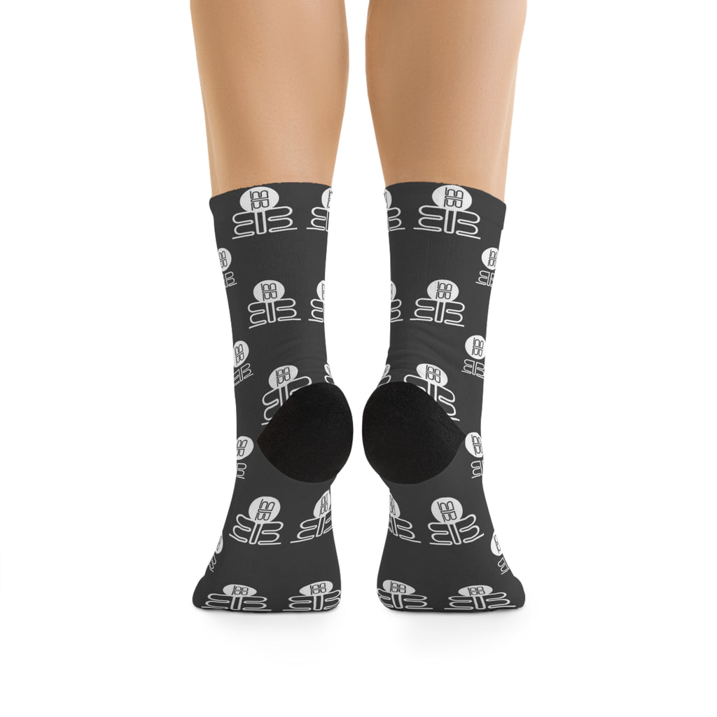 Monogram BB Pattern Recycled Poly Socks | Black Logo Crew Socks