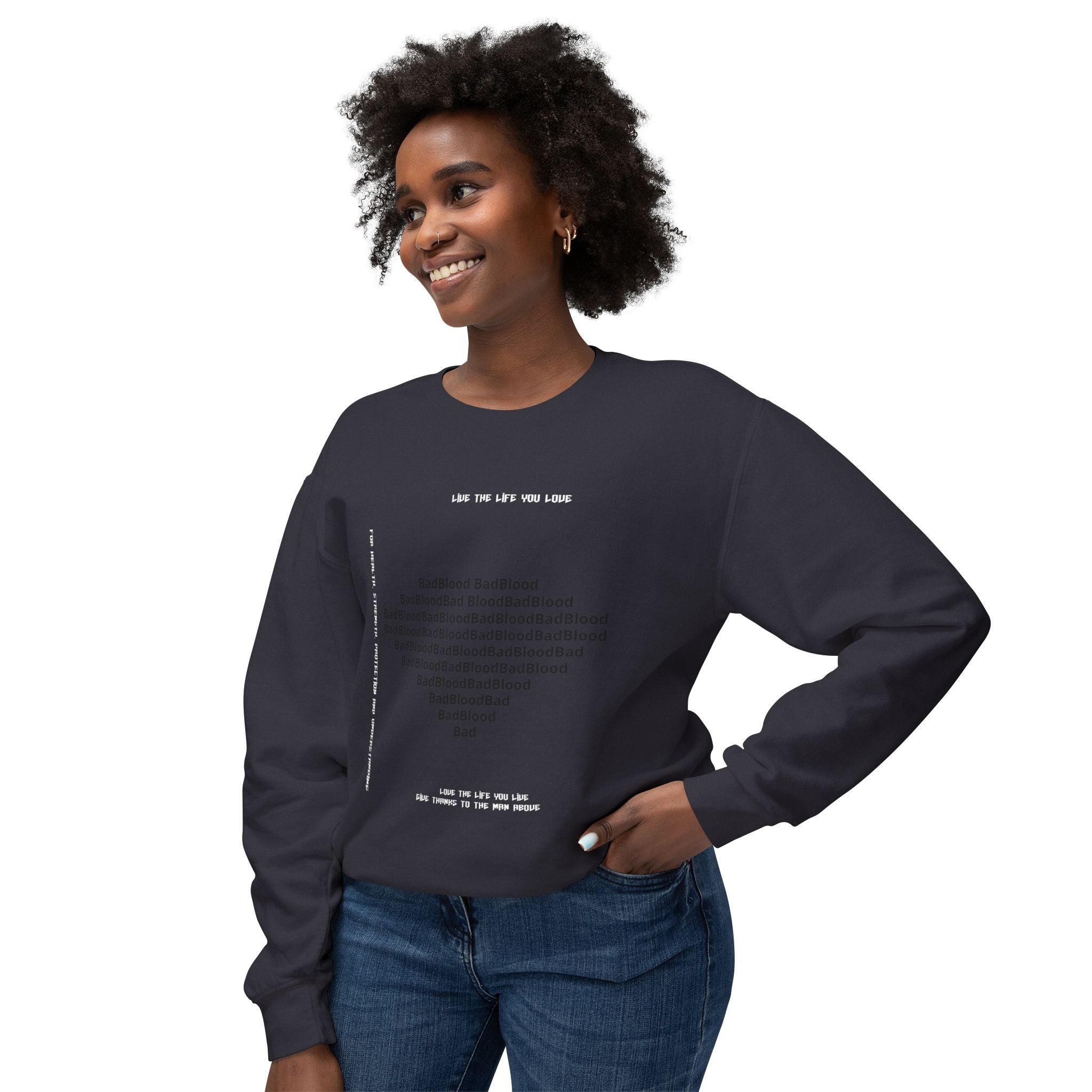 Minimalist Heart Text Crewneck Sweatshirt — Subtle Typographic Love Design