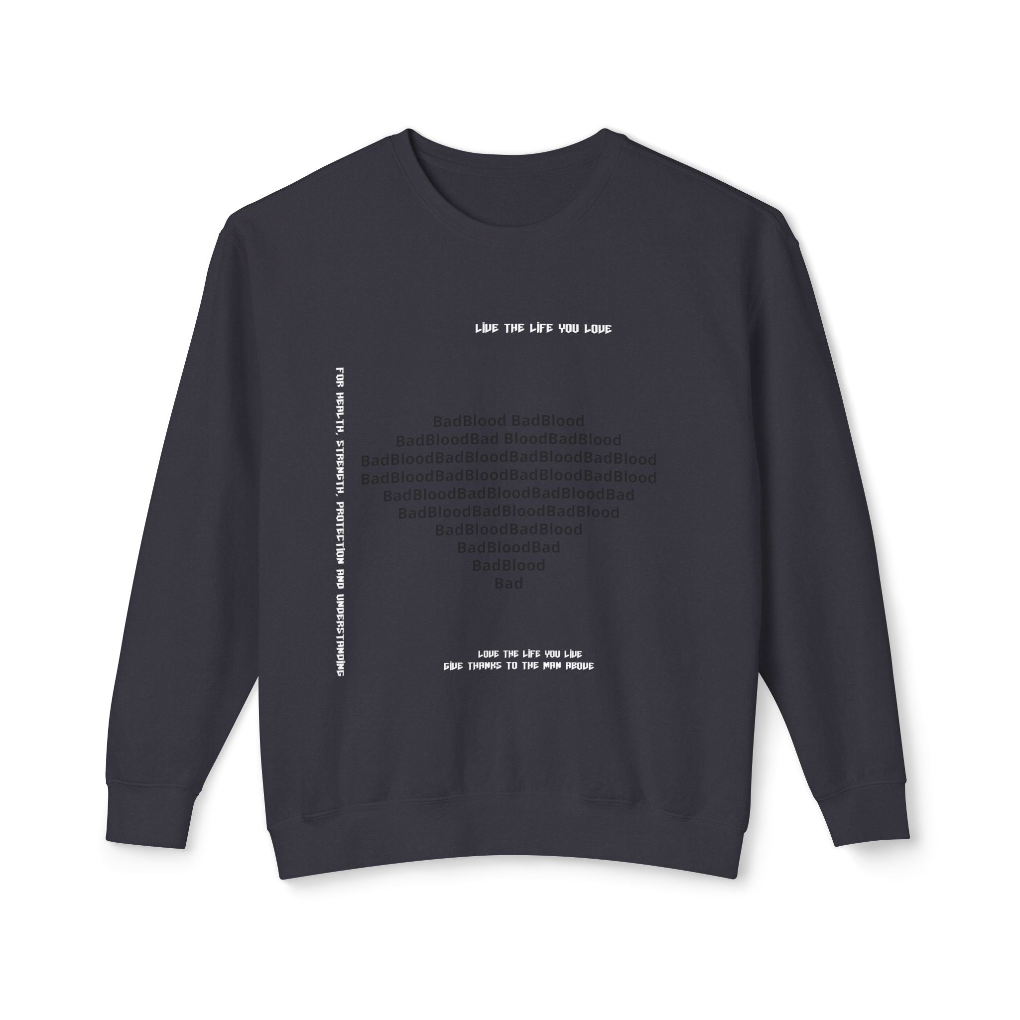 Minimalist Heart Text Crewneck Sweatshirt — Subtle Typographic Love Design