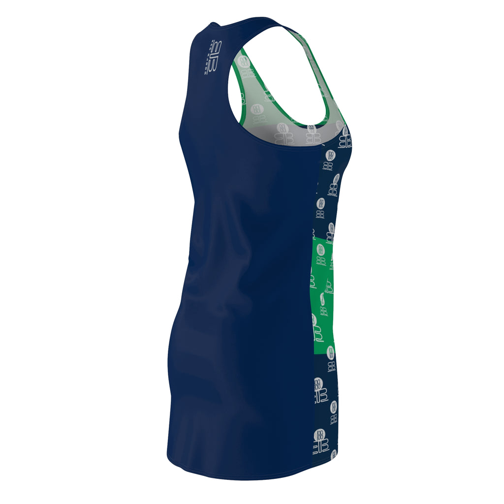 Racerback Dress — Green & Navy BadBlood Patterned