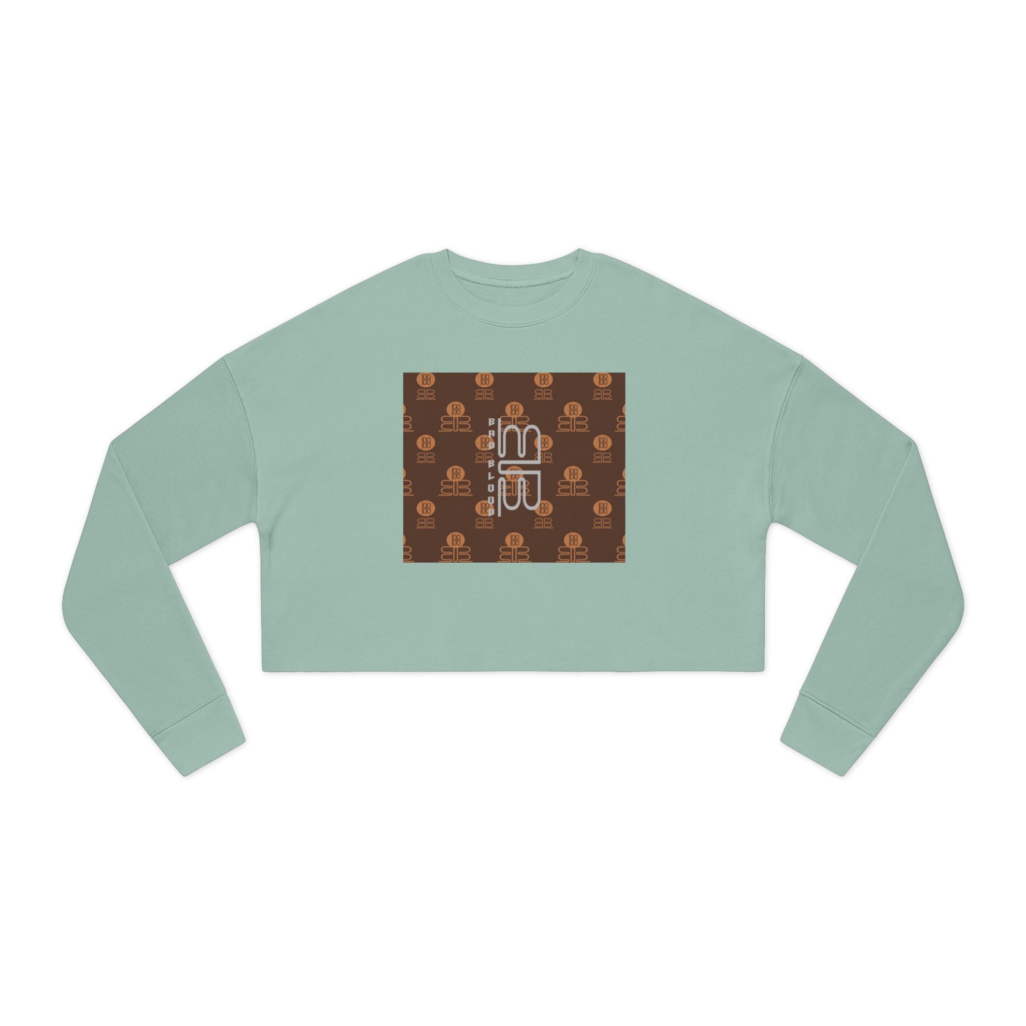 Retro Monogram Cropped Sweatshirt | Brown Geometric Logo Pattern, Streetwear Top