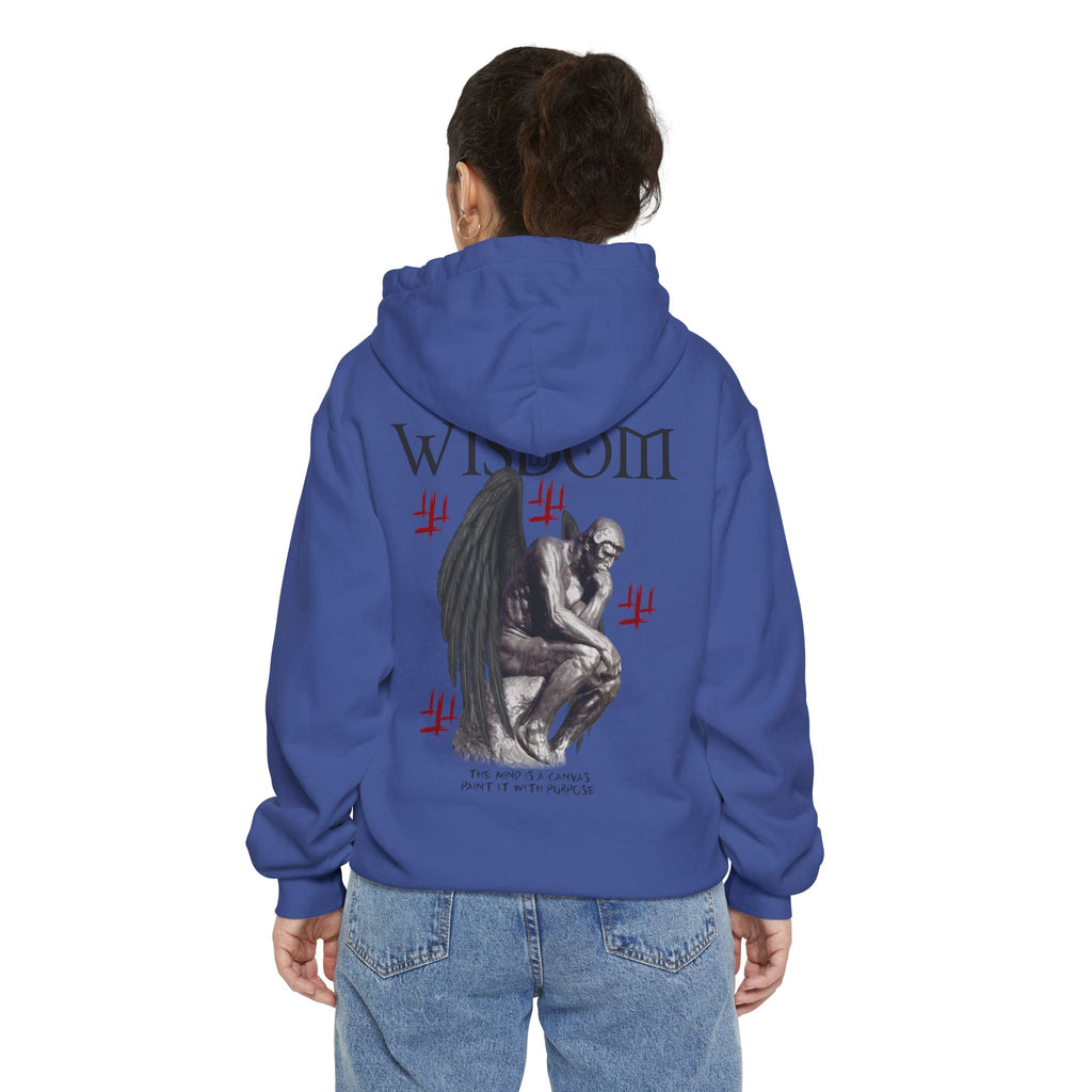 Wisdom angel statue graphic Hoodie | Gothic emblem brushstroke symbol