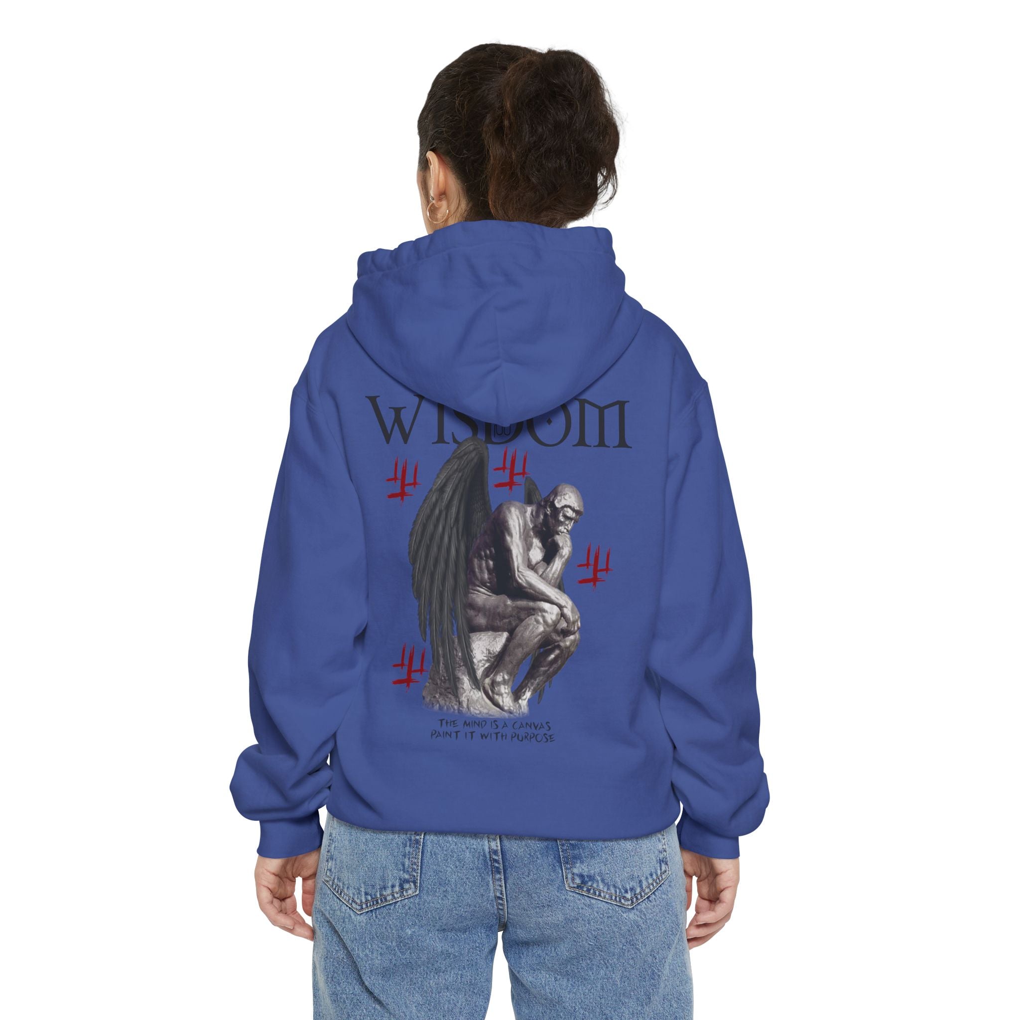 Wisdom angel statue graphic Hoodie | Gothic emblem brushstroke symbol
