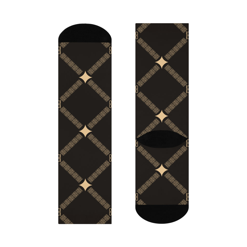 Diamond Argyle Pattern Cushioned Crew Socks | Brown Plaid Hosiery