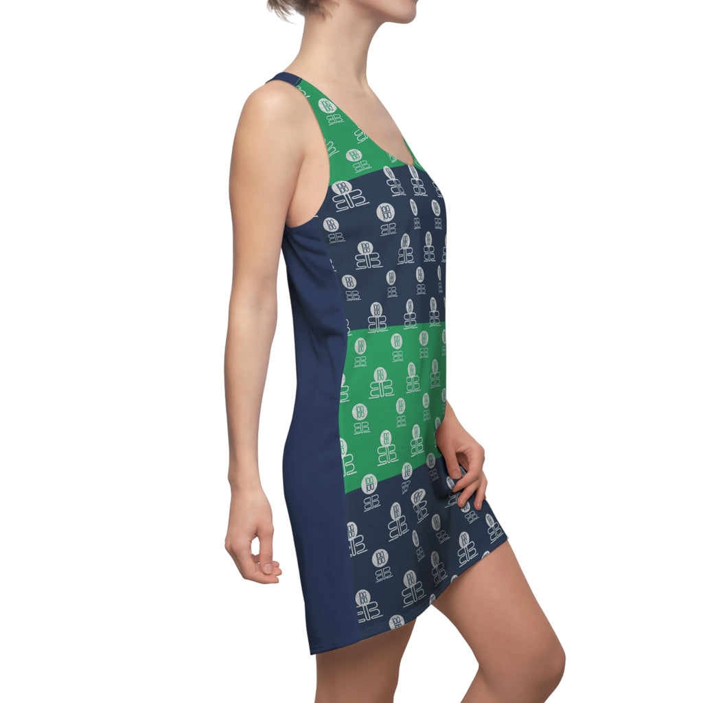 Racerback Dress — Green & Navy BadBlood Patterned
