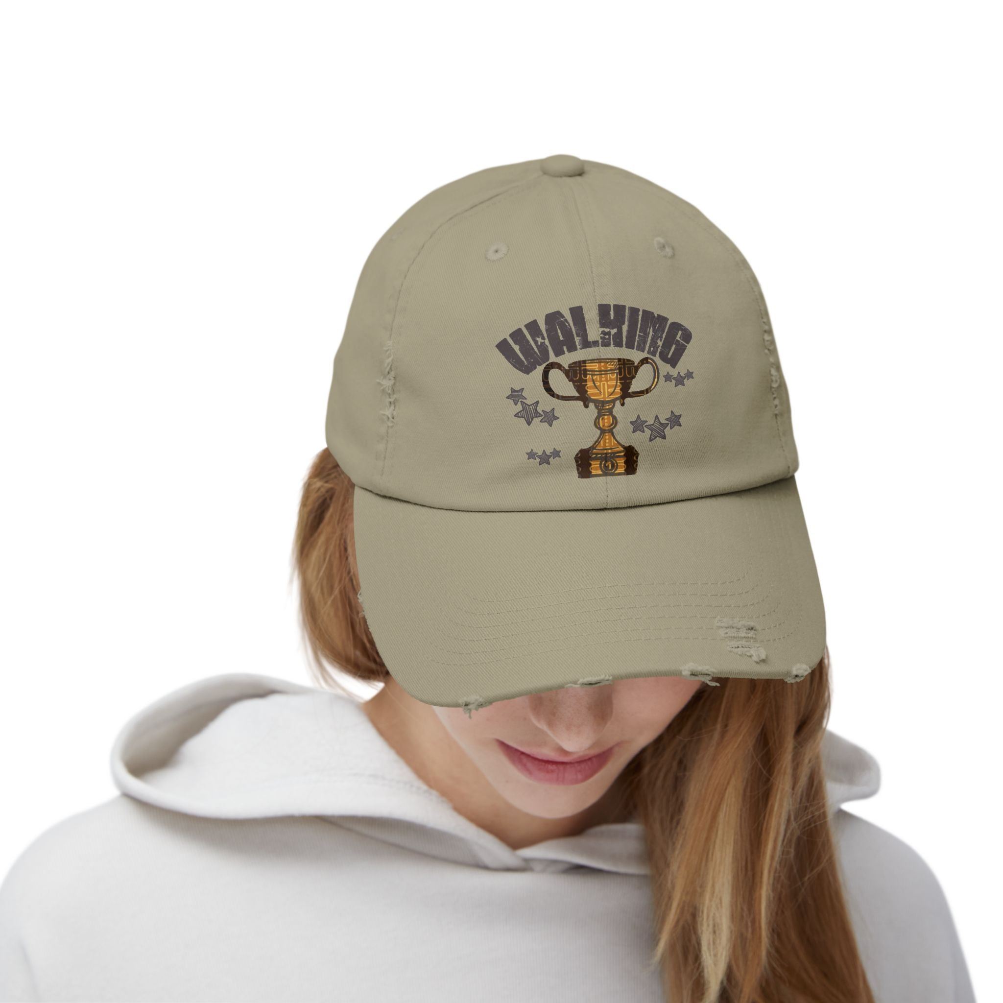 Walking Trophy Cap | Distressed Baseball Hat, Winner Cup Design