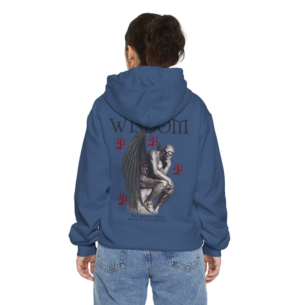 Wisdom angel statue graphic Hoodie | Gothic emblem brushstroke symbol