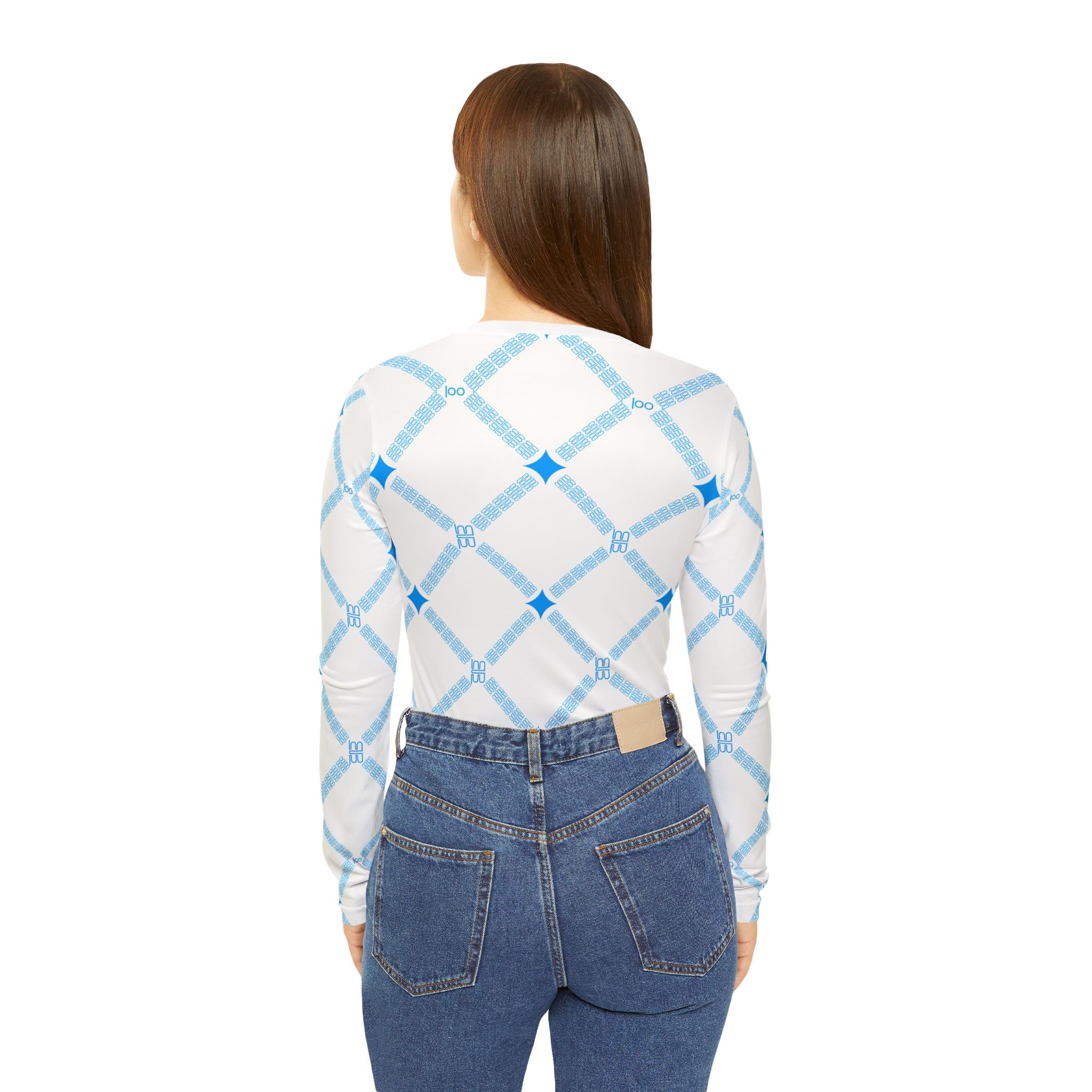 Geometric Pattern V-Neck Top for Women | Lightweight Long Sleeve Shirt